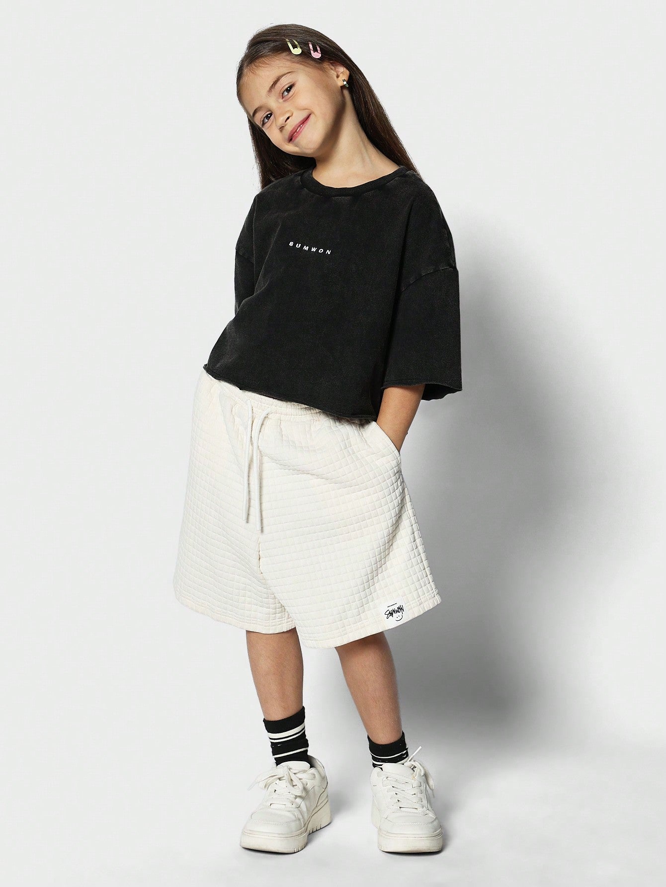 Tween Girls Cropped Washed Shirt With Logo