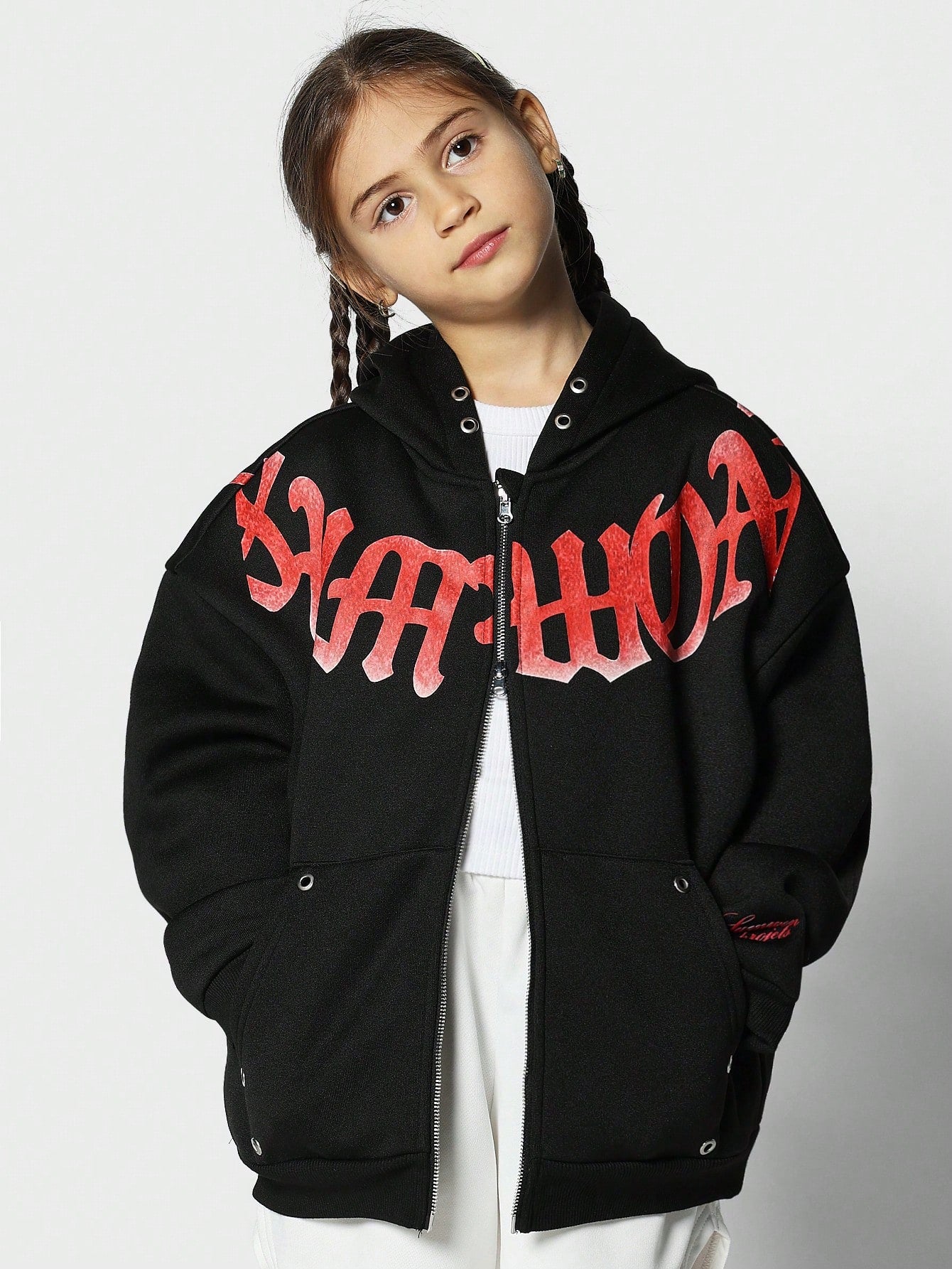 Tween Girls Zip Through Hoodie With Front Graffiti Graphic Print