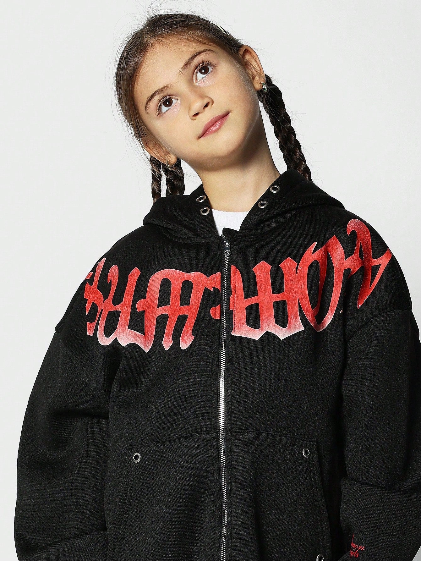 Tween Girls Zip Through Hoodie With Front Graffiti Graphic Print