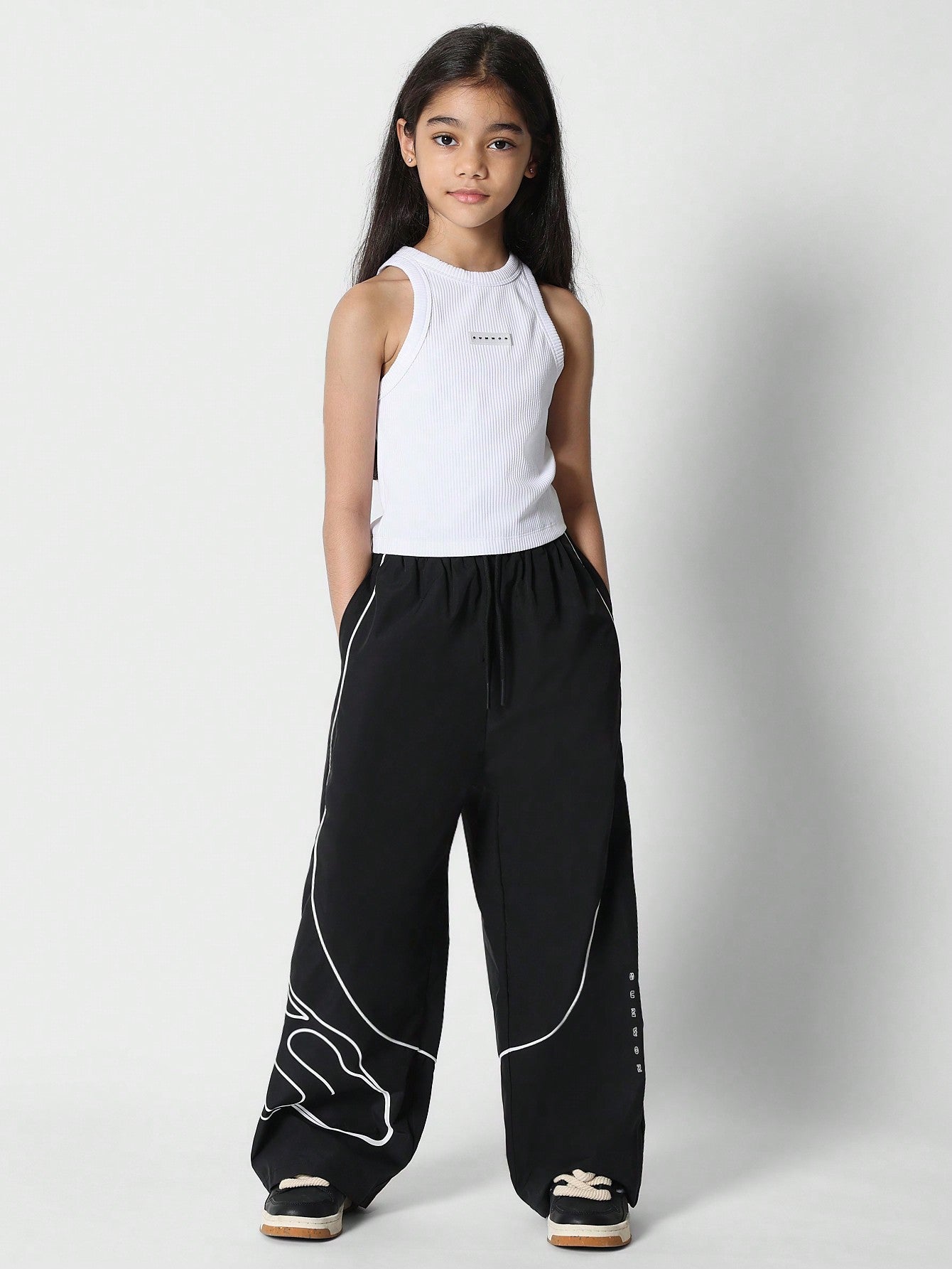 Tween Girls Ribbed Tank Tee With Loose Fit Joggers 2 Piece Set