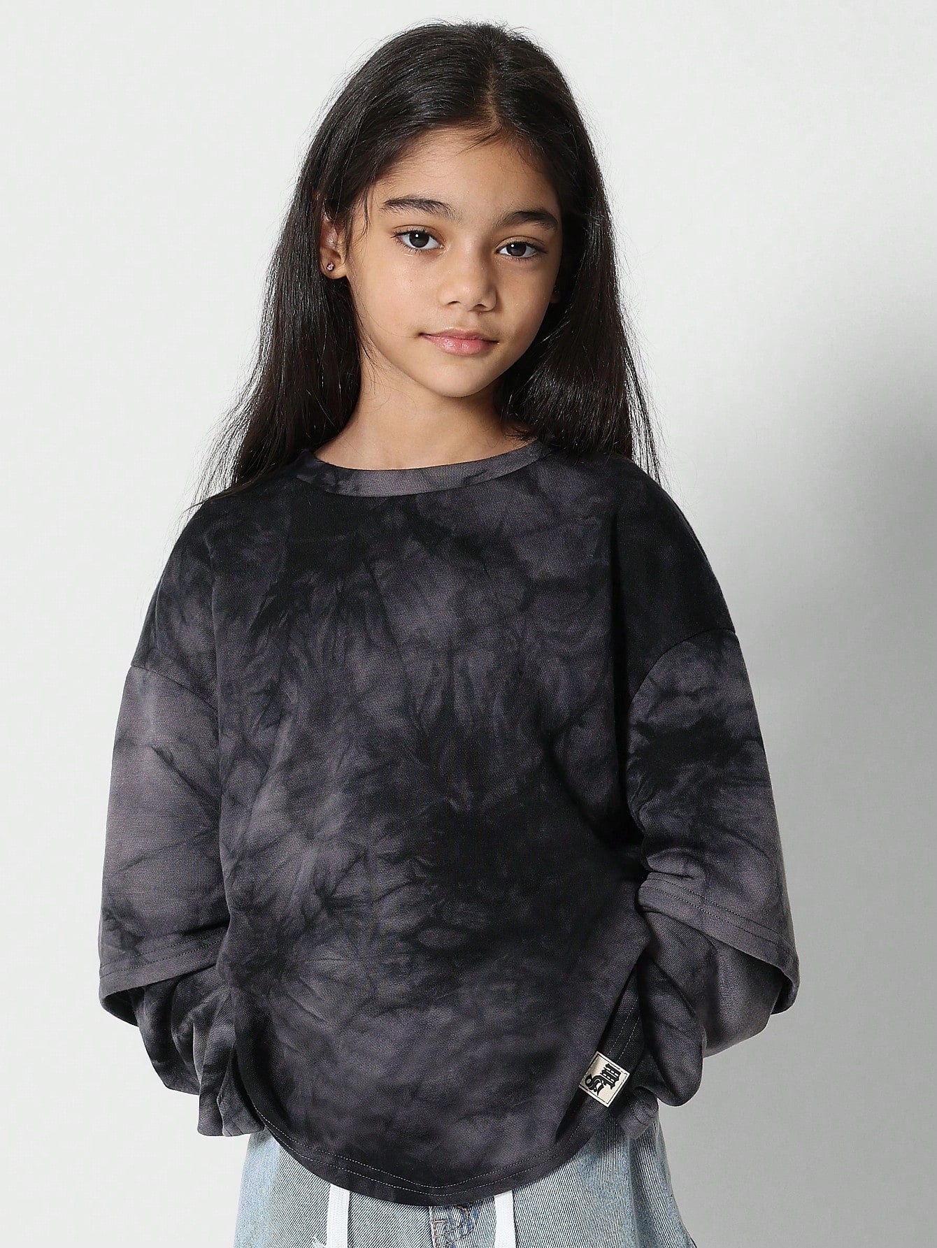 Tween Girl Washed Double Layered Long Sleeve Tee