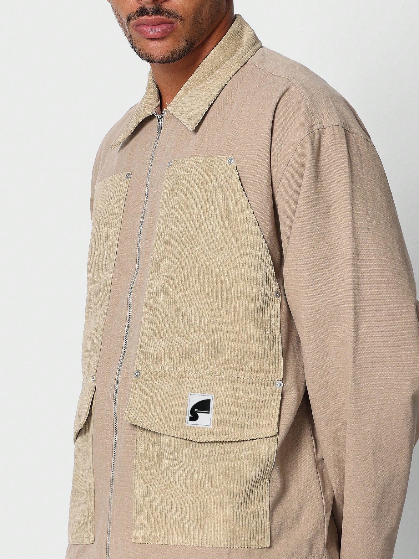 Boxy Fit Zip Through Workwear Shirt