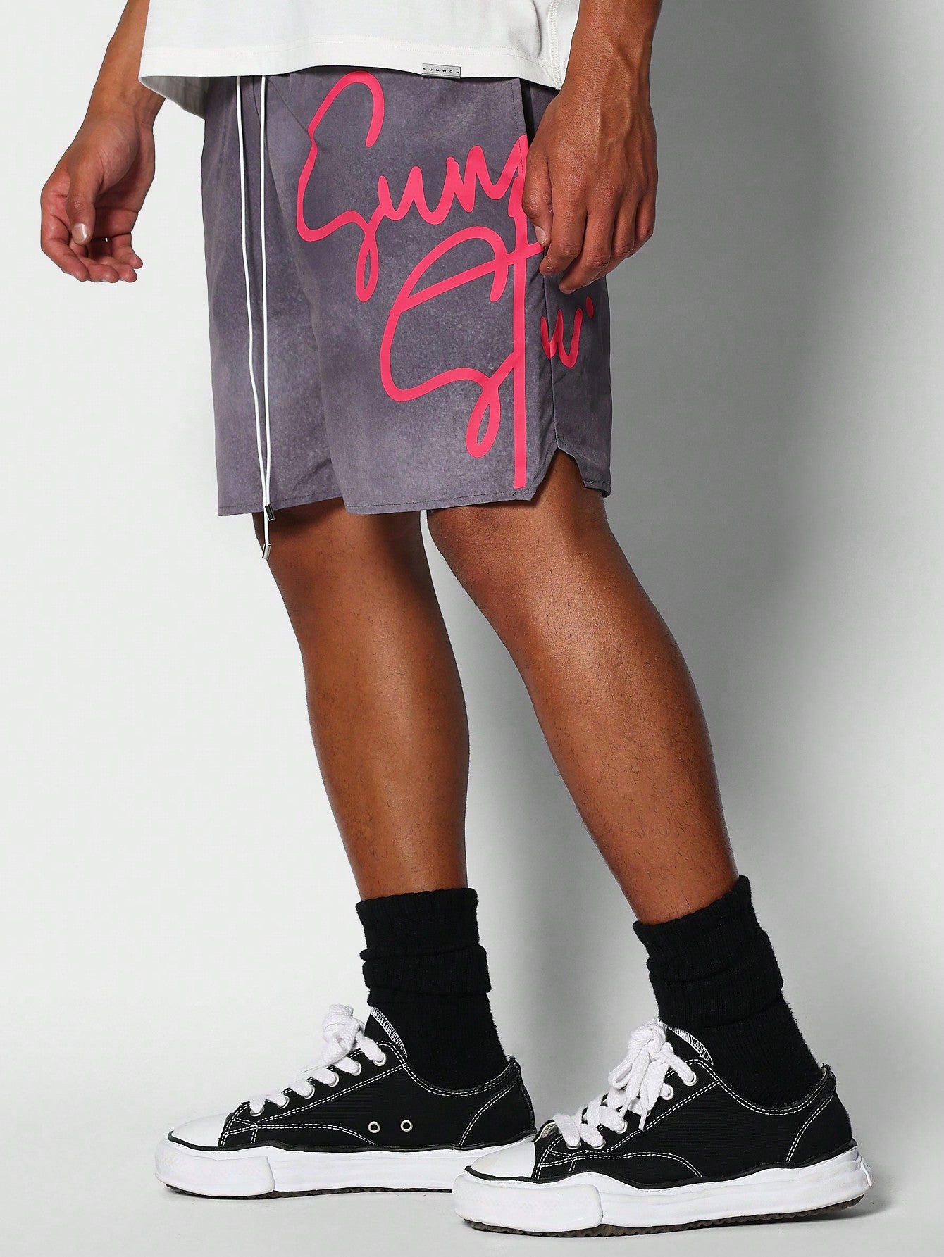 Nylon Short With Front Script Graphic