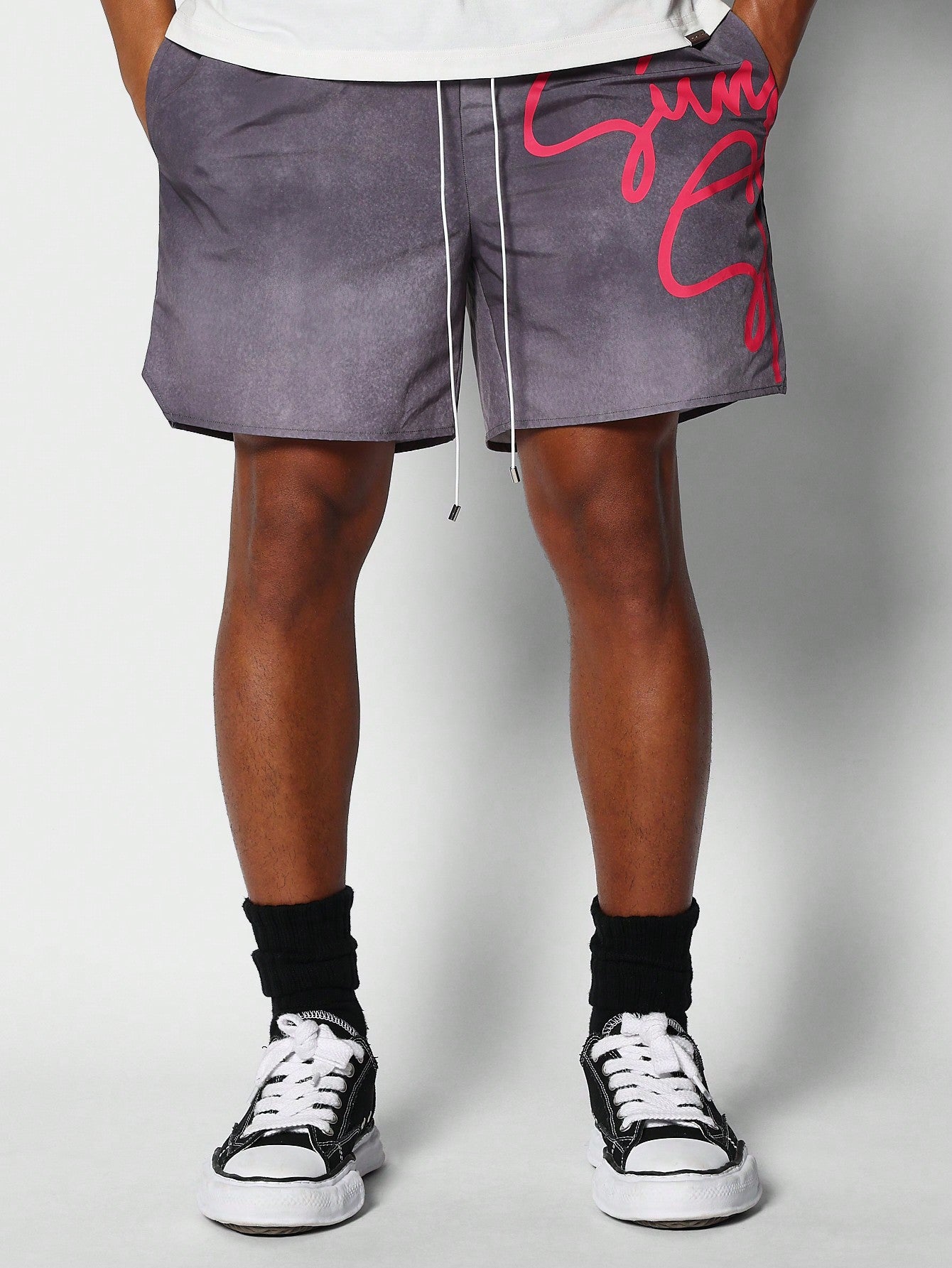 Nylon Short With Front Script Graphic