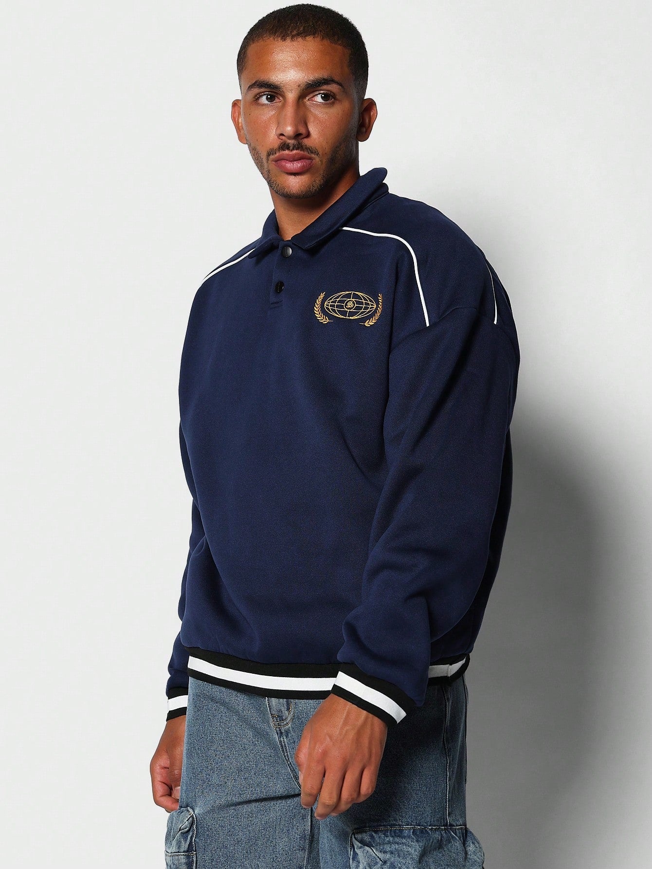 Oversized Fit Heavyweight Collegiate Polo Sweatshirt