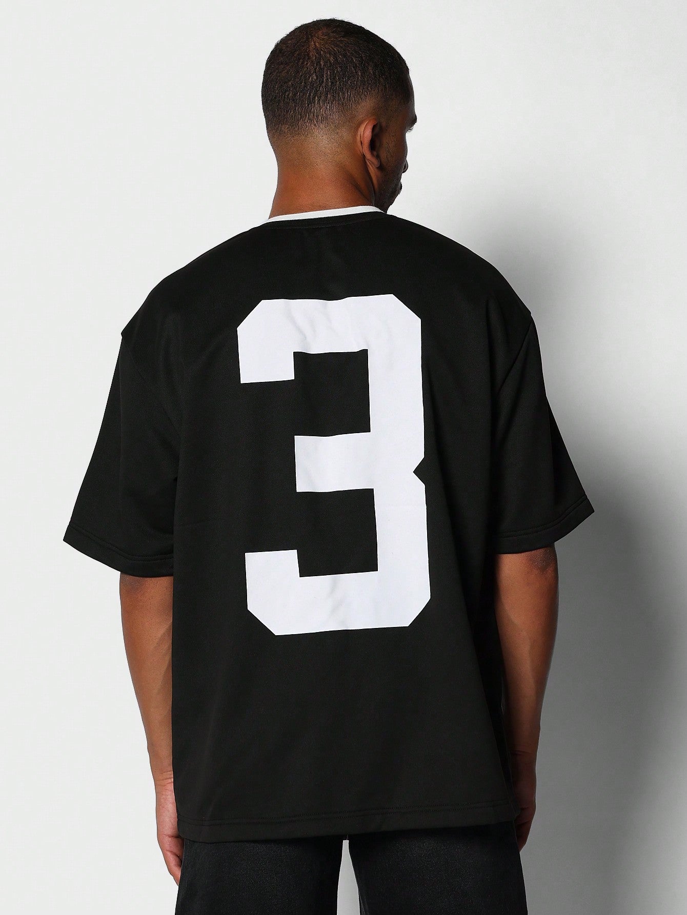 Loop Back Tee With Piping Detail And Number Graphic Print