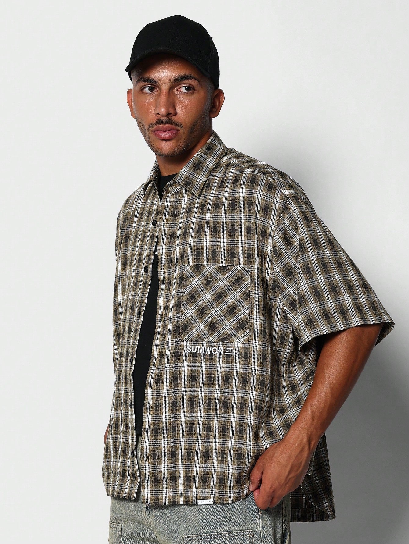 Oversized Fit Checkered Shirt With Graphic Print