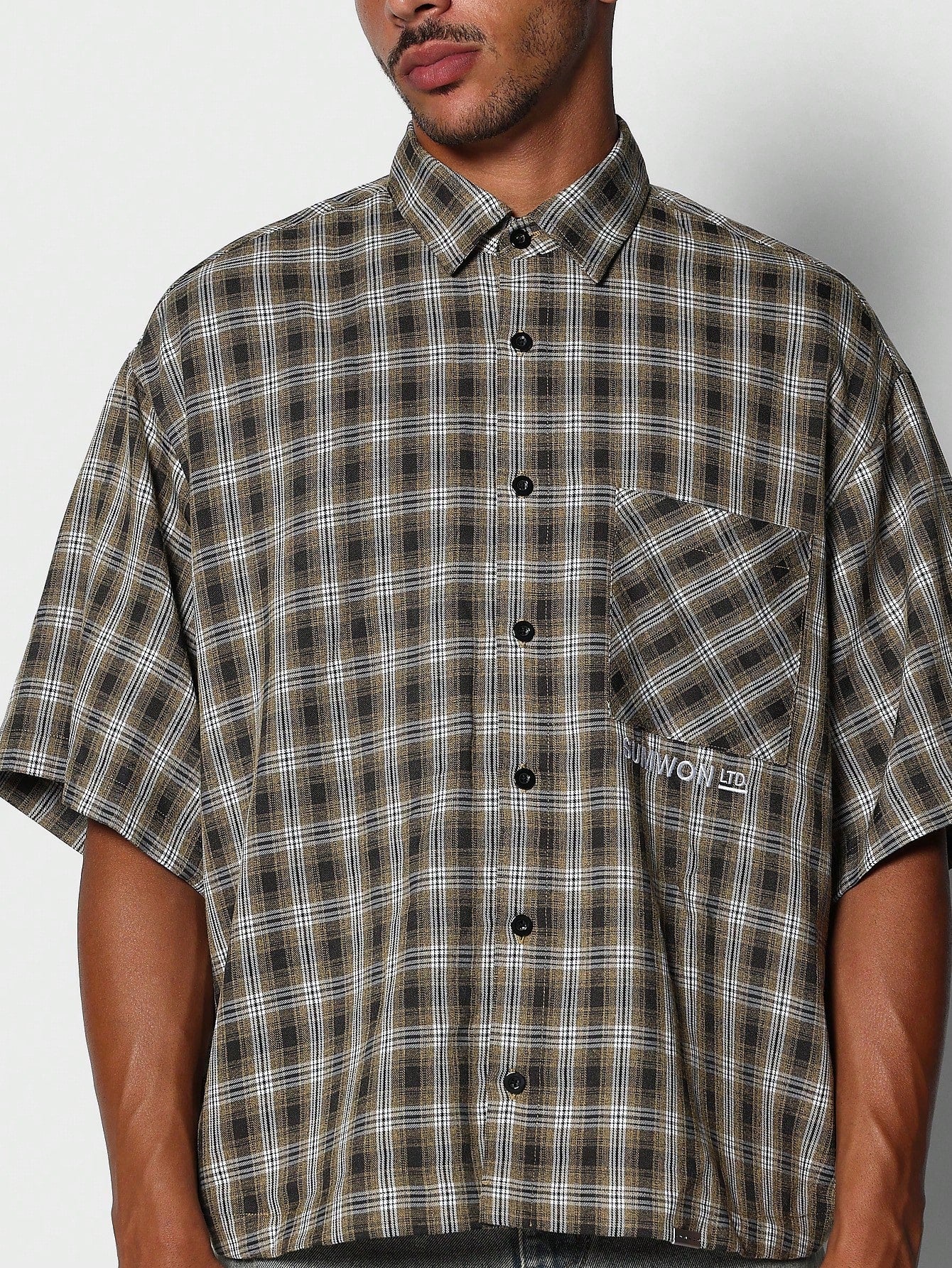 Oversized Fit Checkered Shirt With Graphic Print