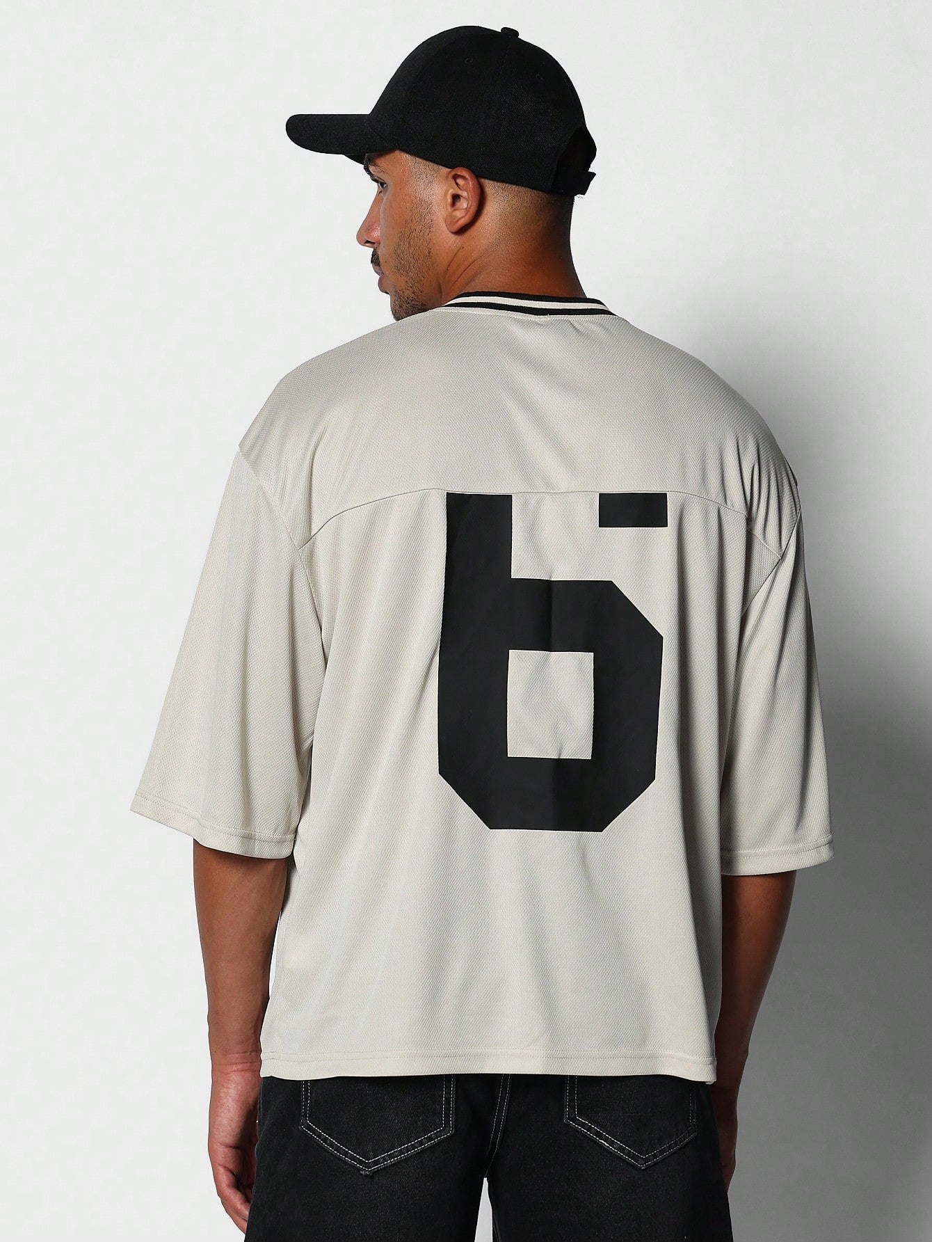 Boxy Fit Mesh Baller Tee With Back Number Graphic Print