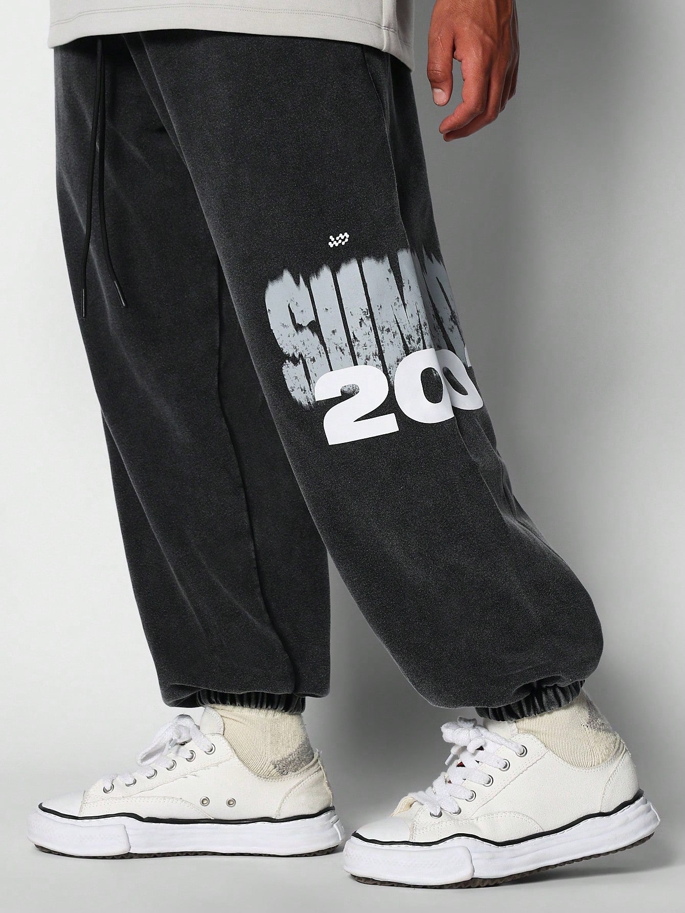 Washed Drop Crotch Jogger With Side Graphic Print