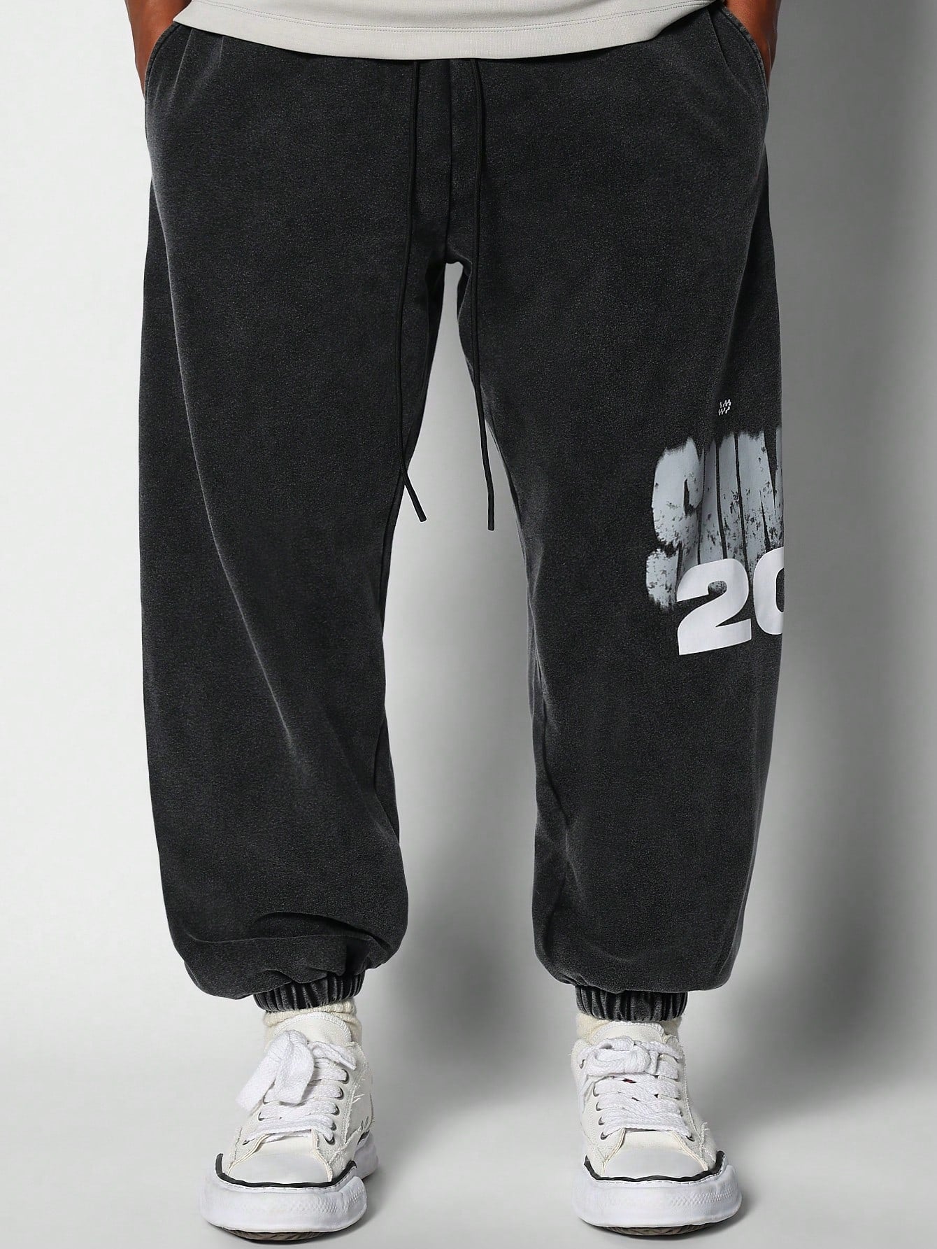 Washed Drop Crotch Jogger With Side Graphic Print