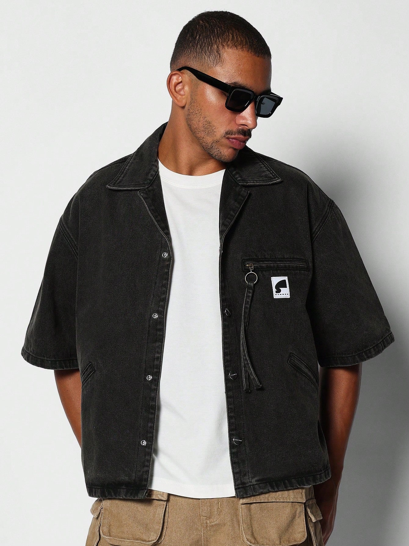 Boxy Fit Washed Denim Shirt With Pocket