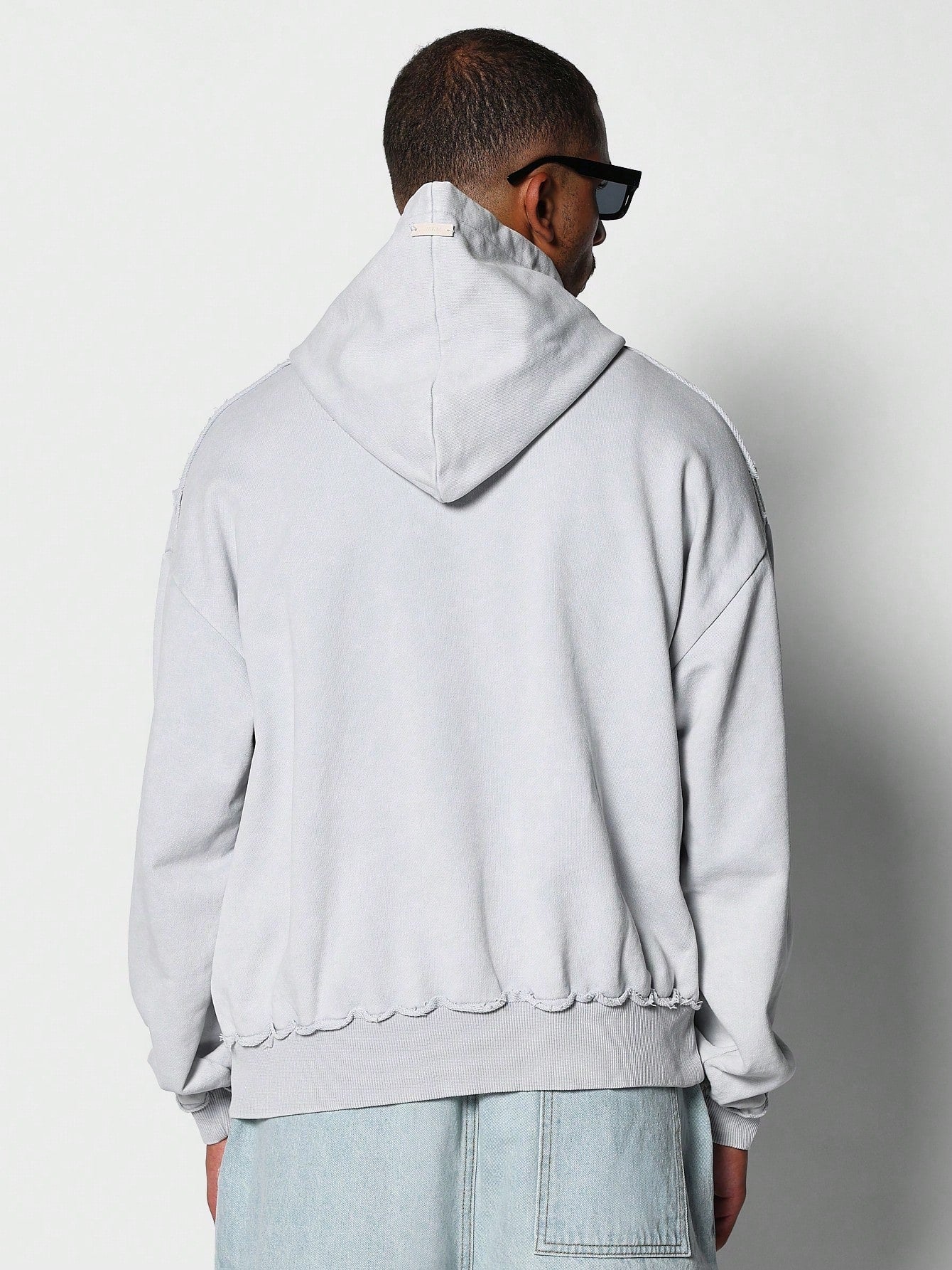 Oversized Washed Raw Edge Hem Hoodie With Front Graphic Print