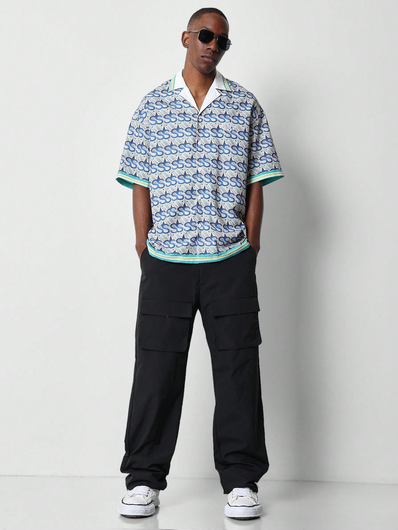 Relaxed Fit Revere Collar Shirt With All Over Print