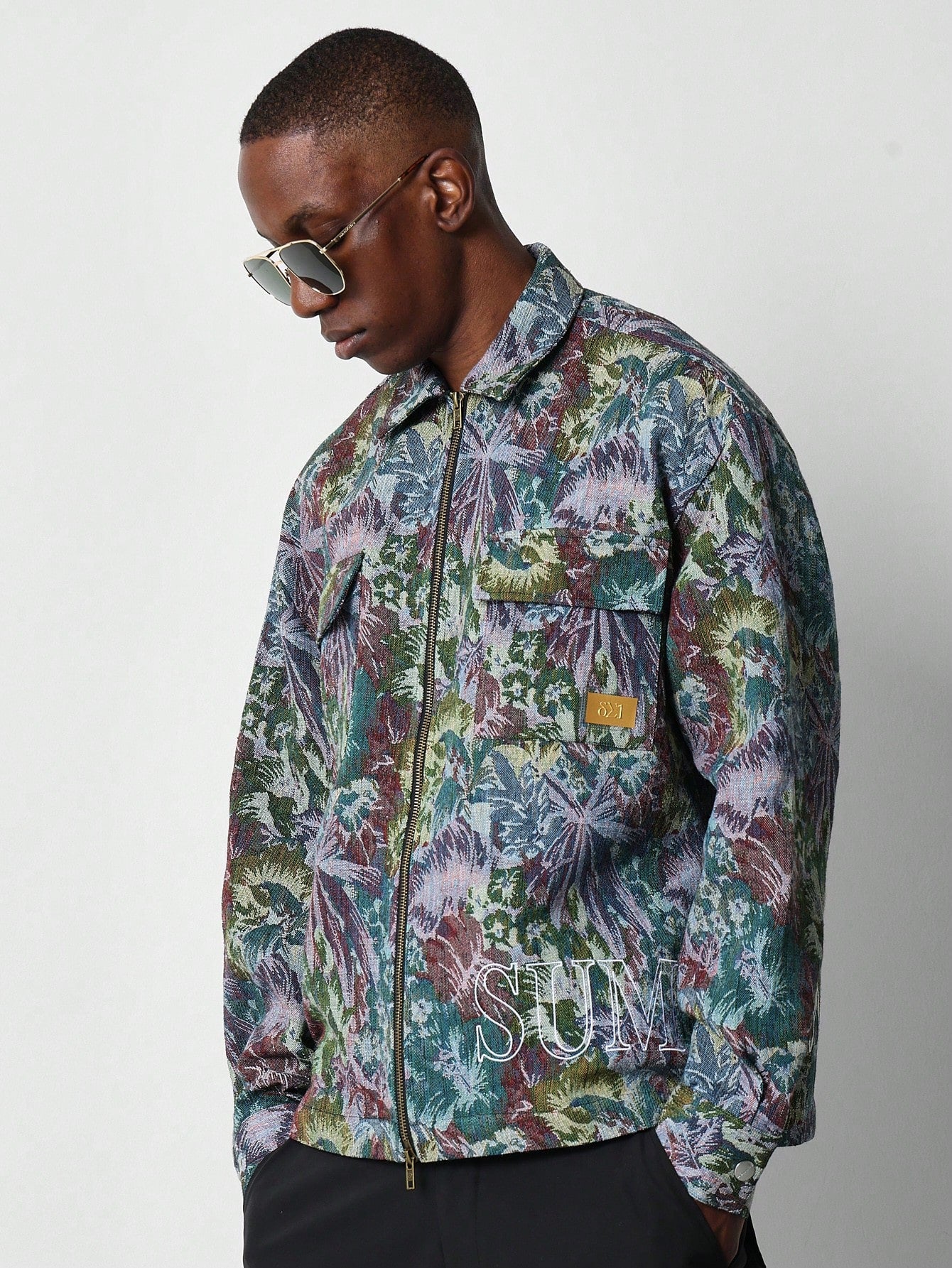 Regular Fit Zip Through Shirt With Tapestry Print