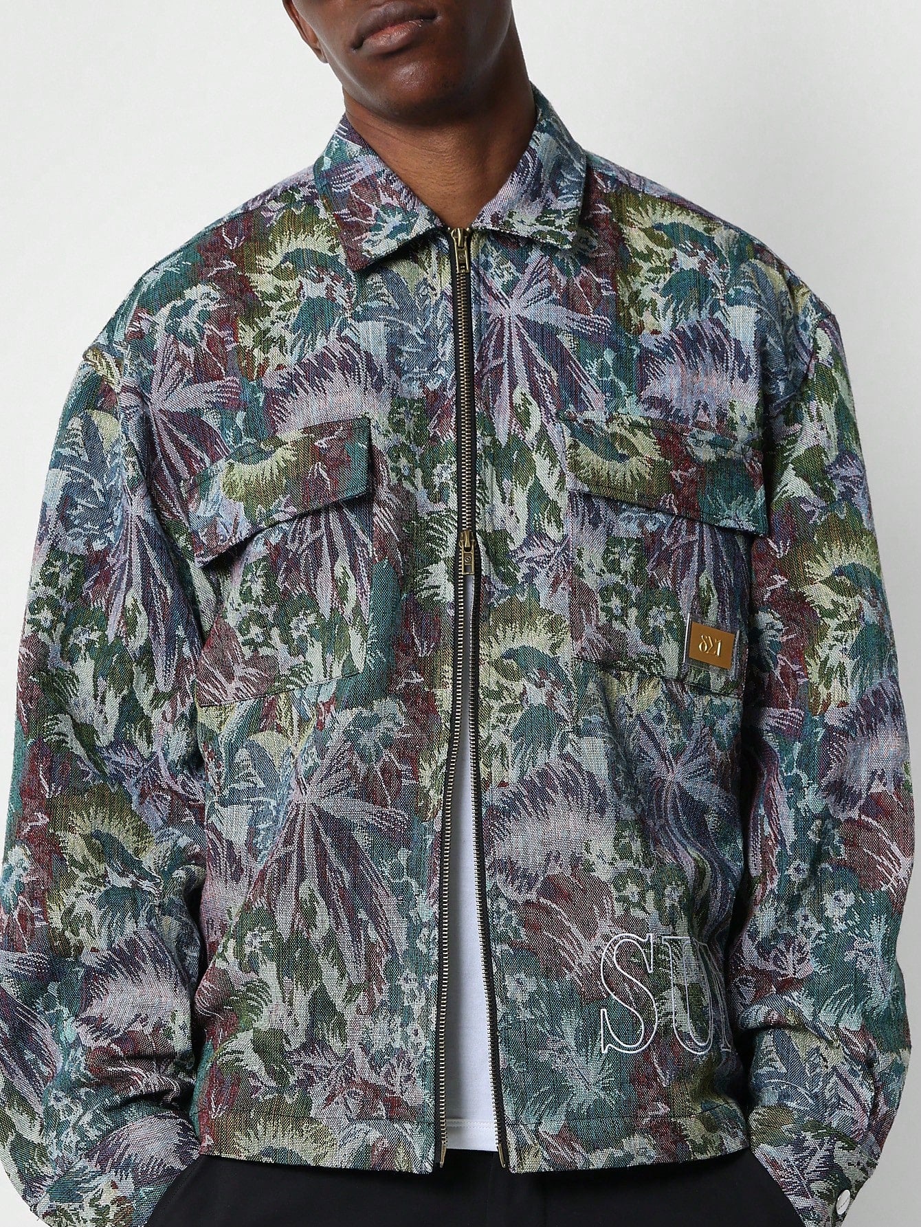 Regular Fit Zip Through Shirt With Tapestry Print