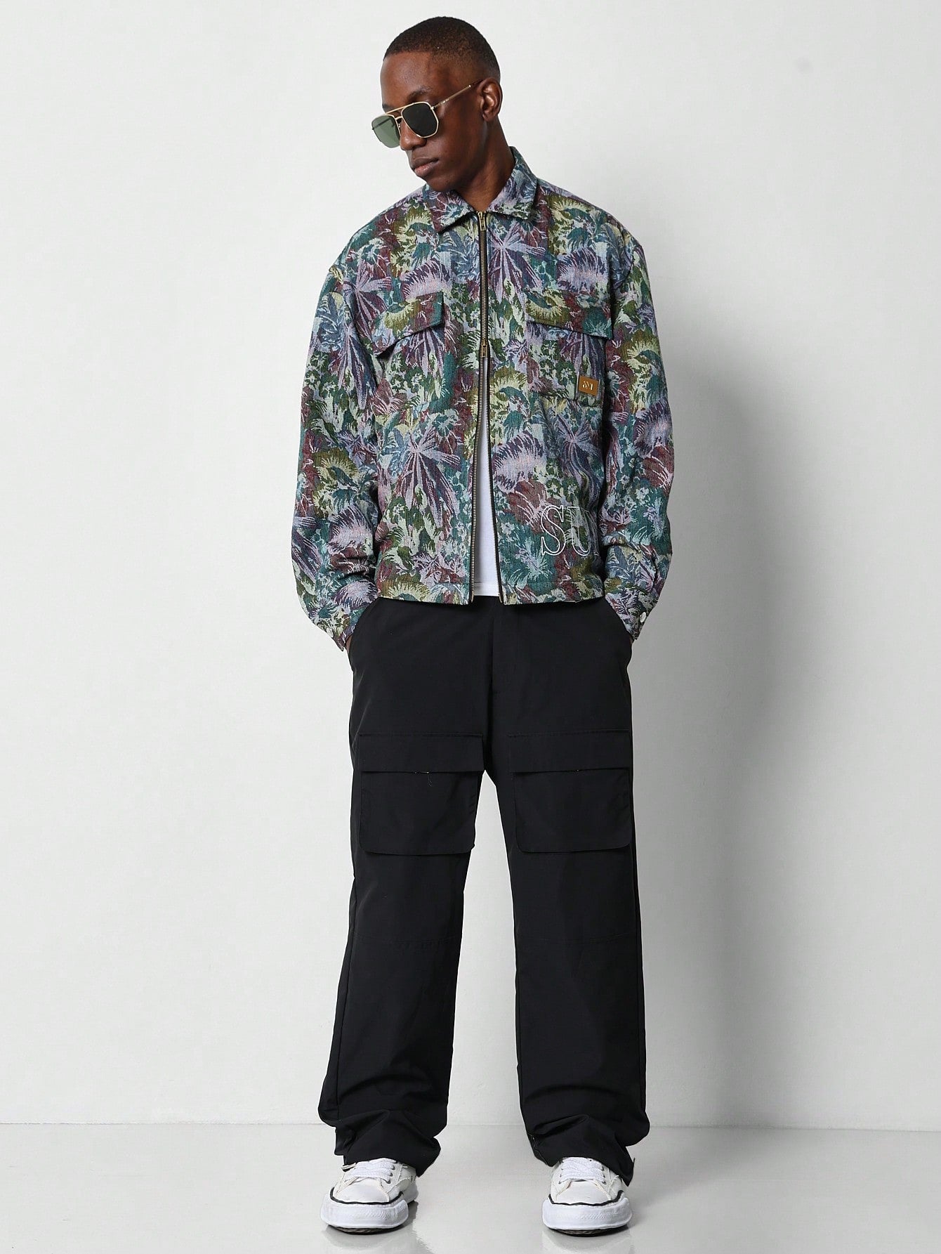 Regular Fit Zip Through Shirt With Tapestry Print