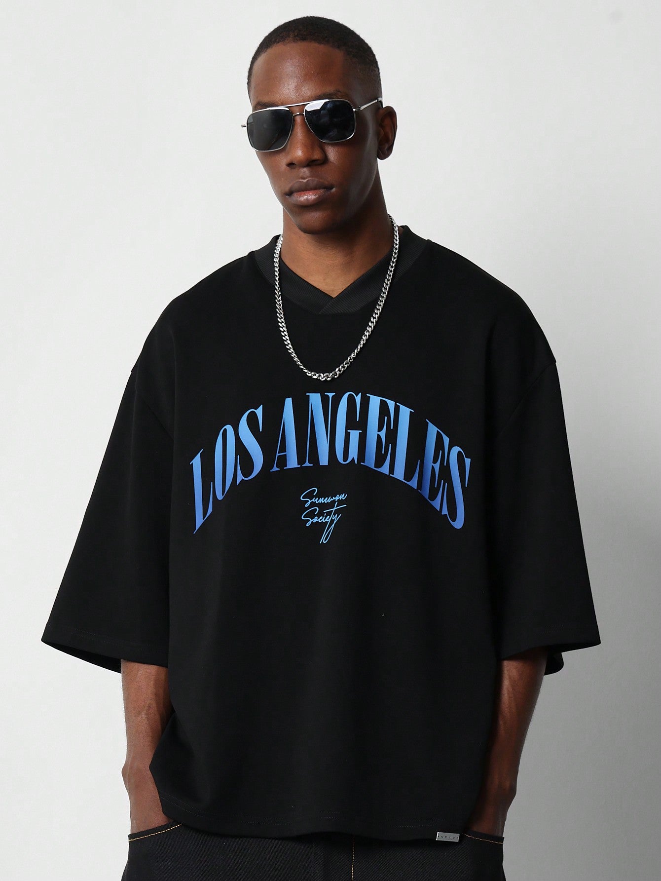 Oversized Fit Hockey Tee With Los Angeles Graphic Print