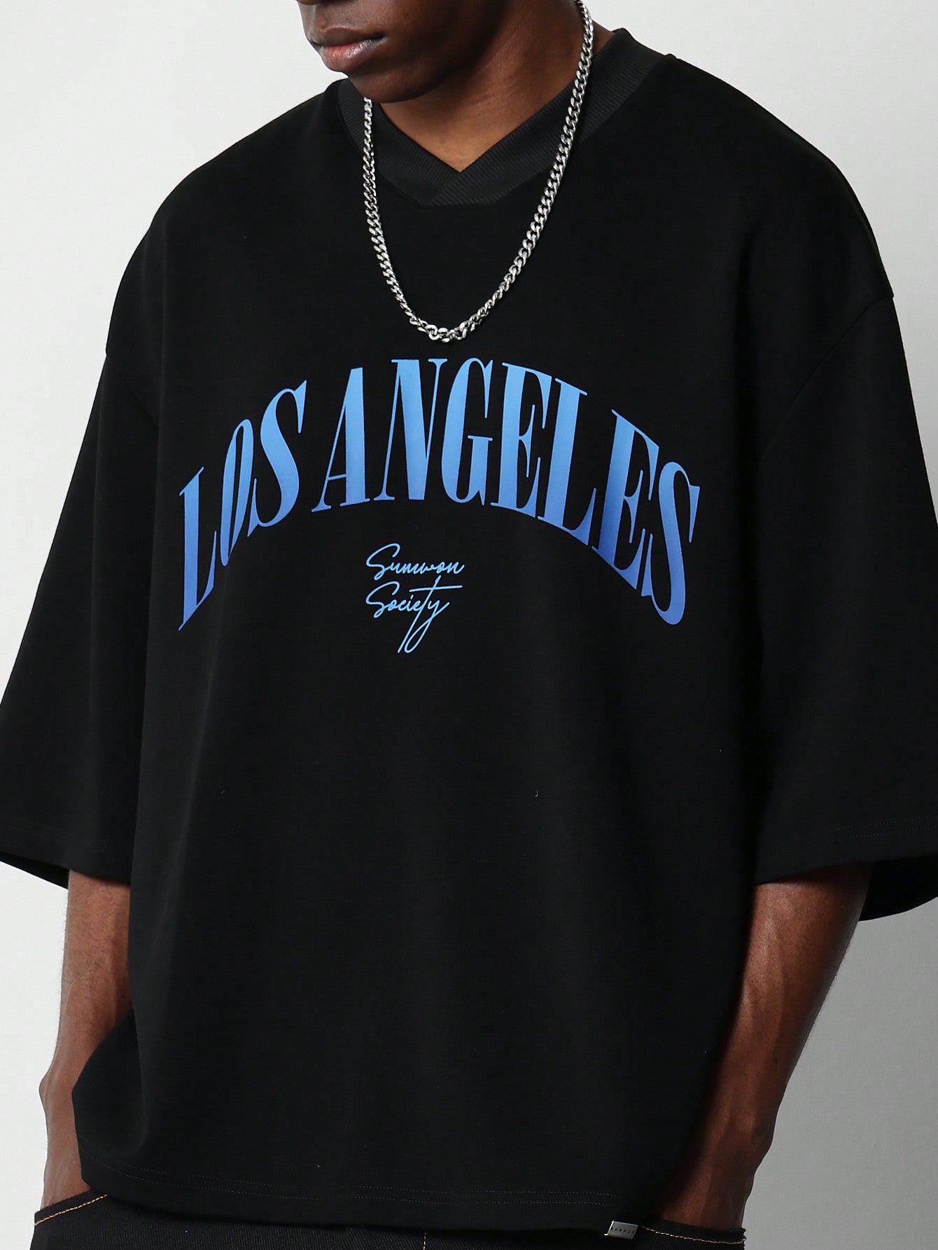 Oversized Fit Hockey Tee With Los Angeles Graphic Print