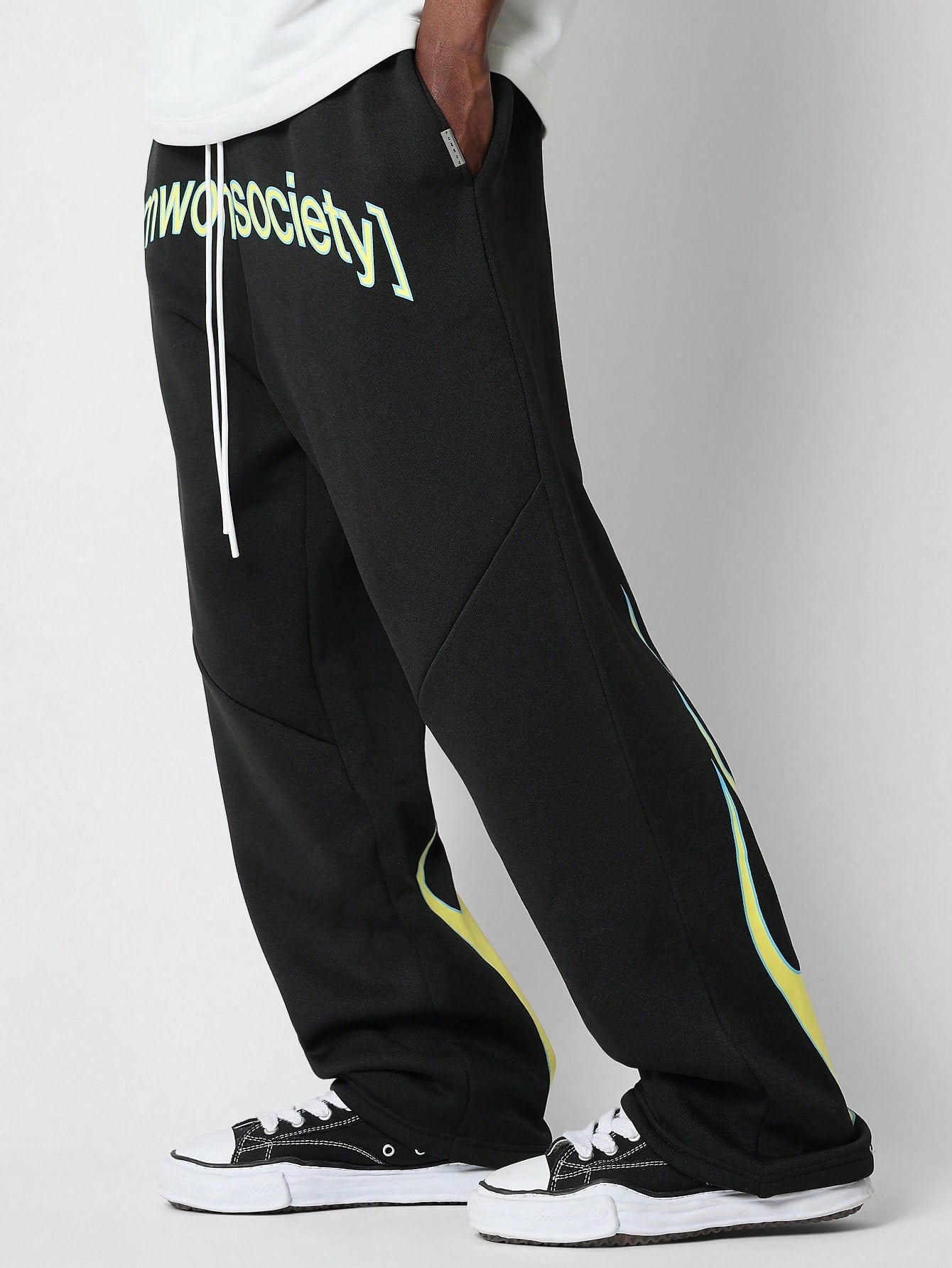 Drop Crotch Jogger With Flame Graphic