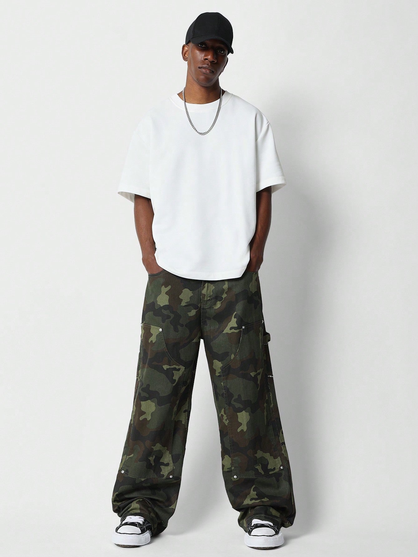 Loose Fit Carpenter Detail Jeans With Camo Print