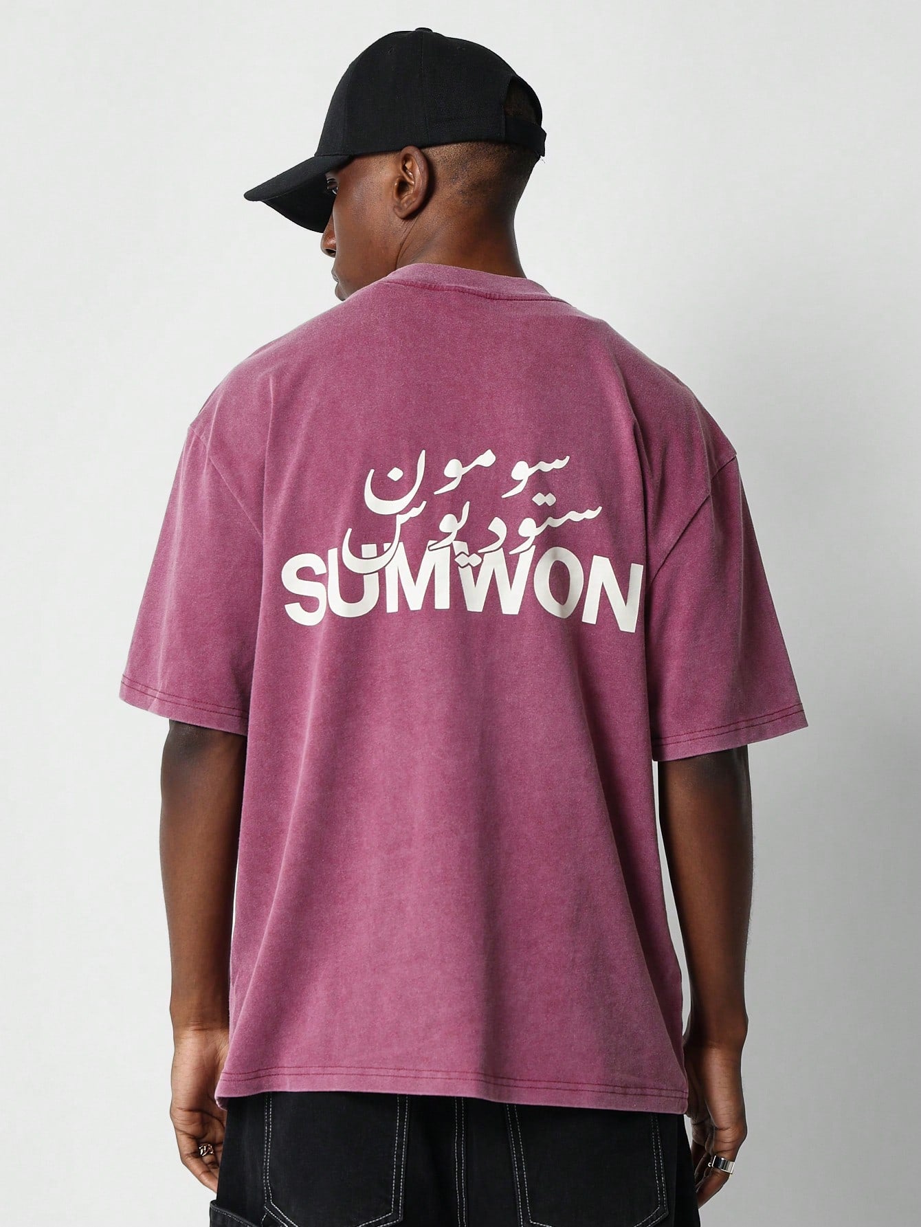 Regular Fit Washed Tee With Arabic Front & Back Print