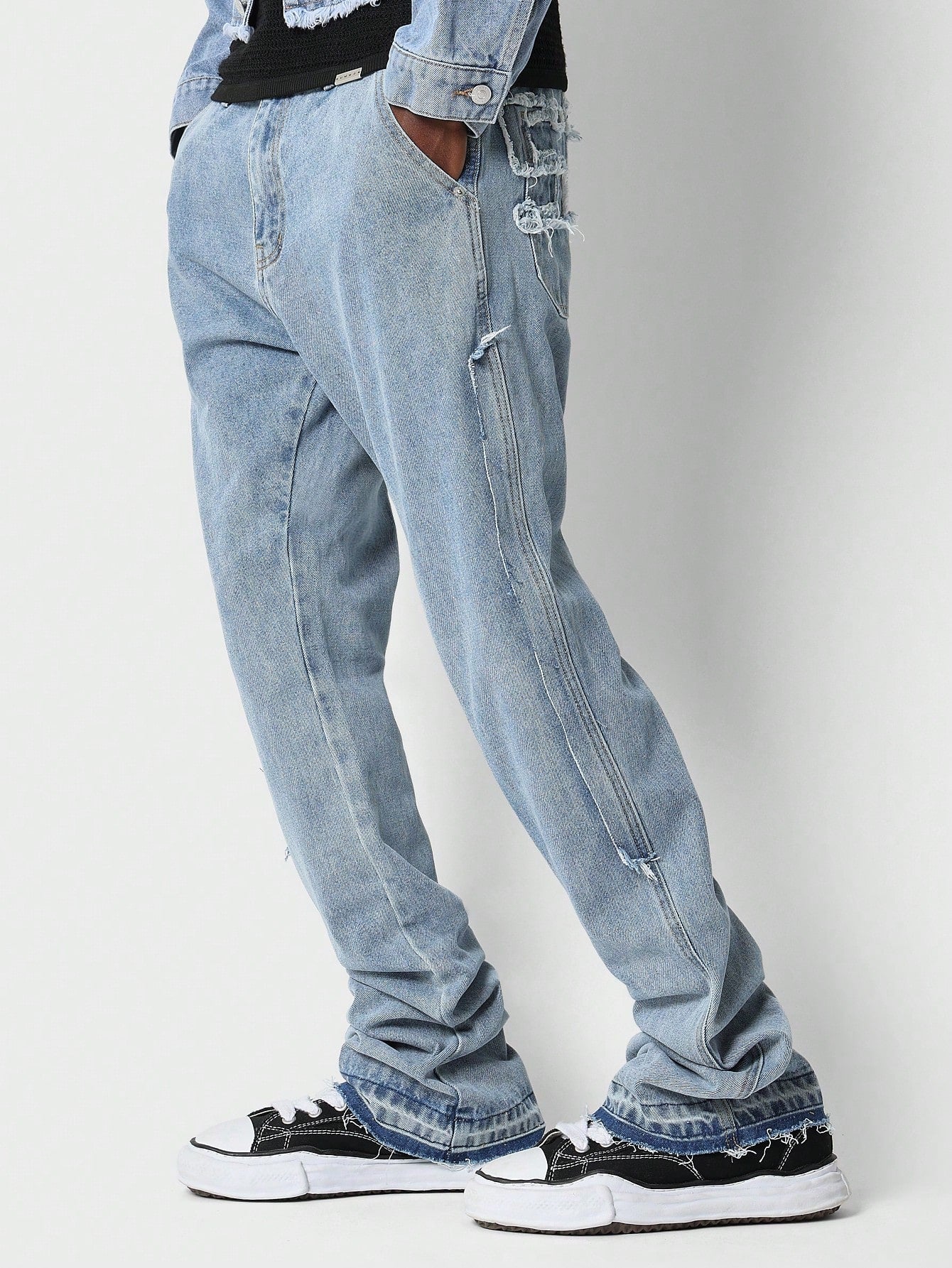 Flare Fit Jean With Back Raw Edge Applique Detail