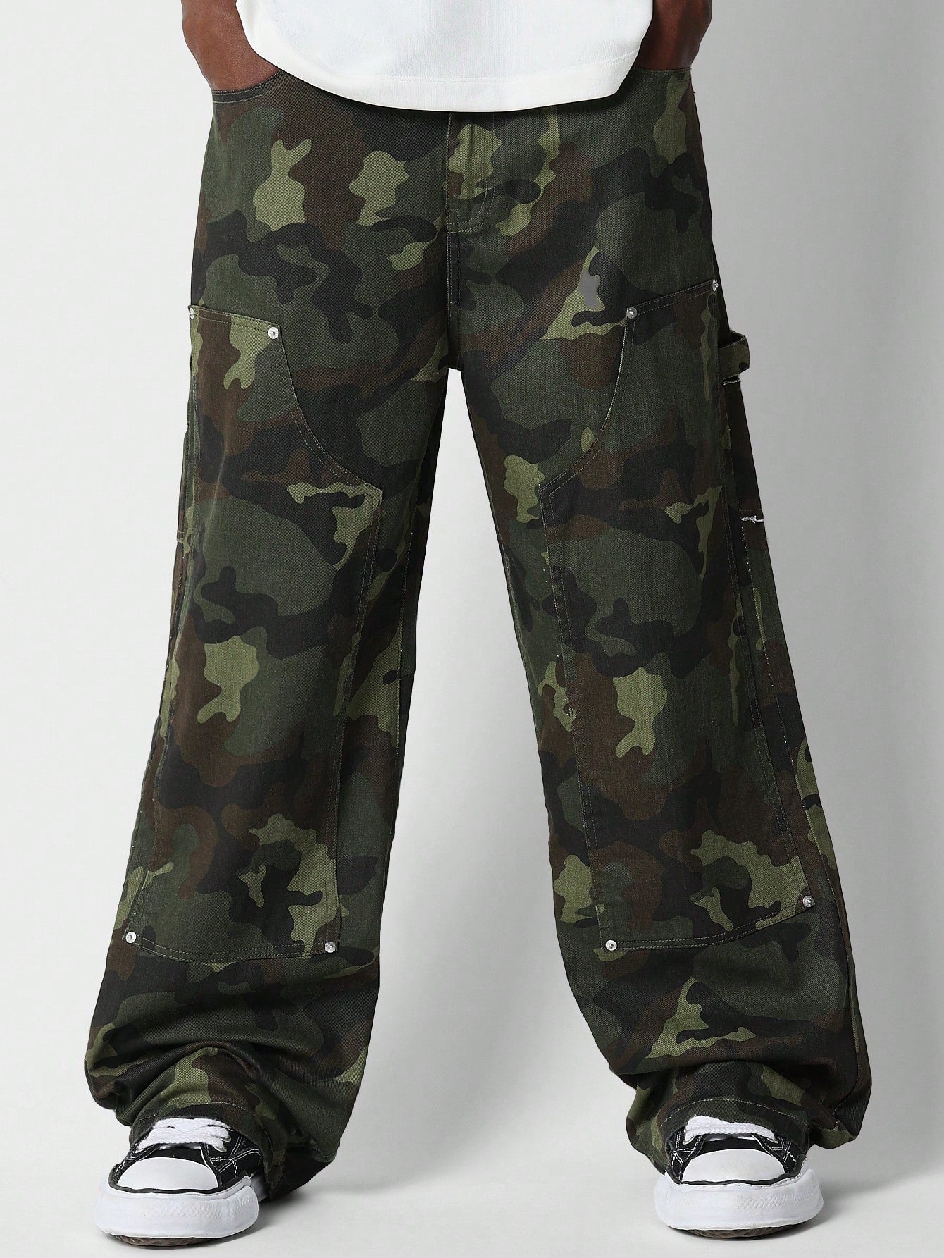 Loose Fit Carpenter Detail Jeans With Camo Print