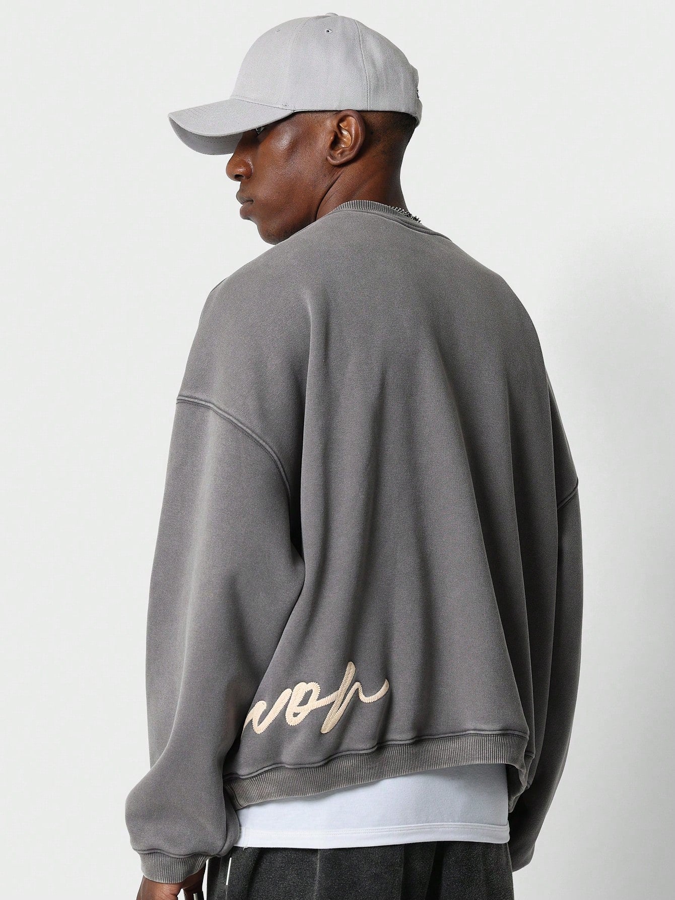 Oversized Fit Crew Neck Sweatshirt With Side Embroidery