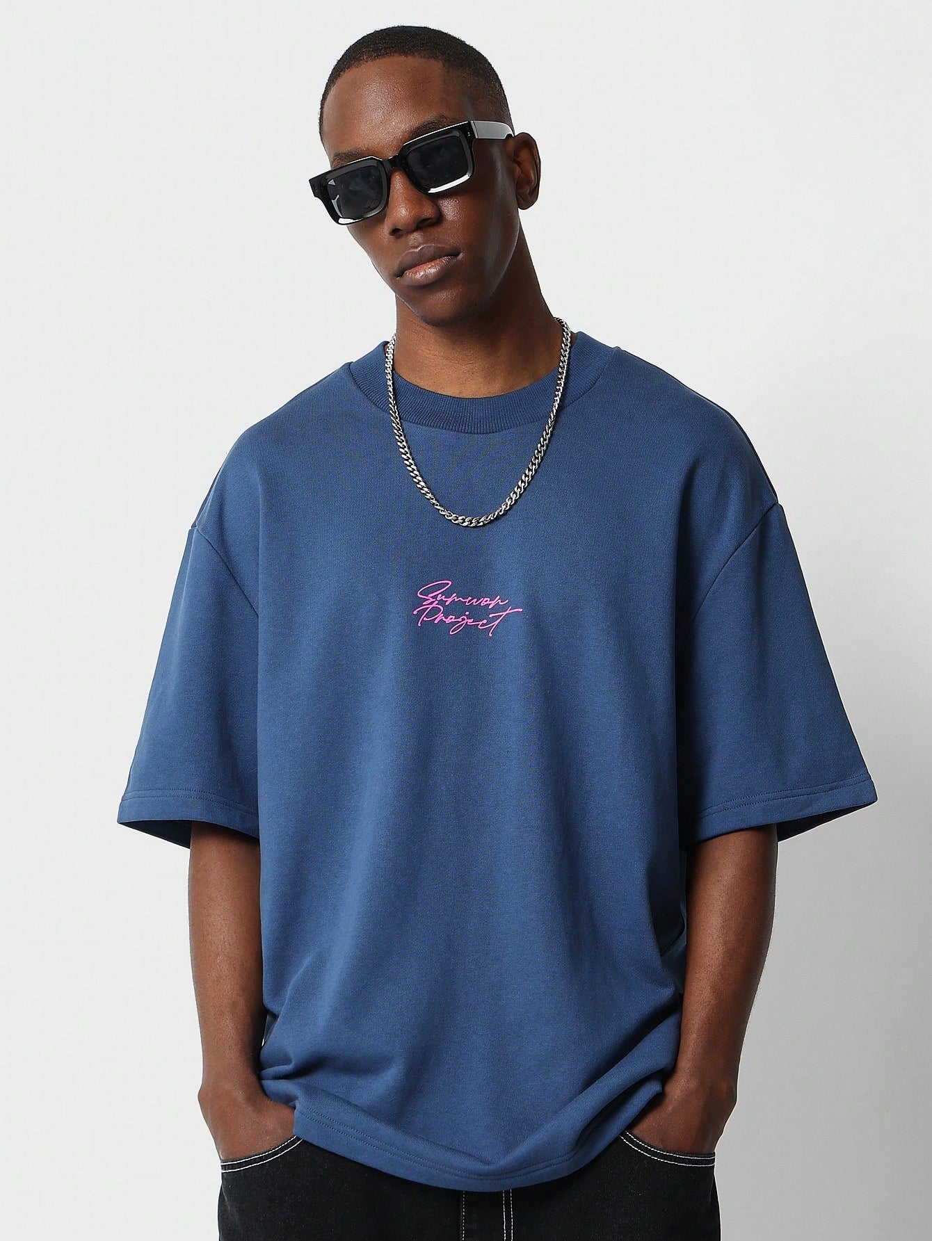 Heavyweight Oversized Fit Mock Neck Tee With Melting Back Print