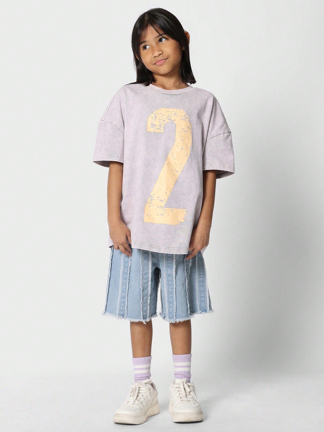 Tween Boys Oversized Fit Washed Tee With Number Print