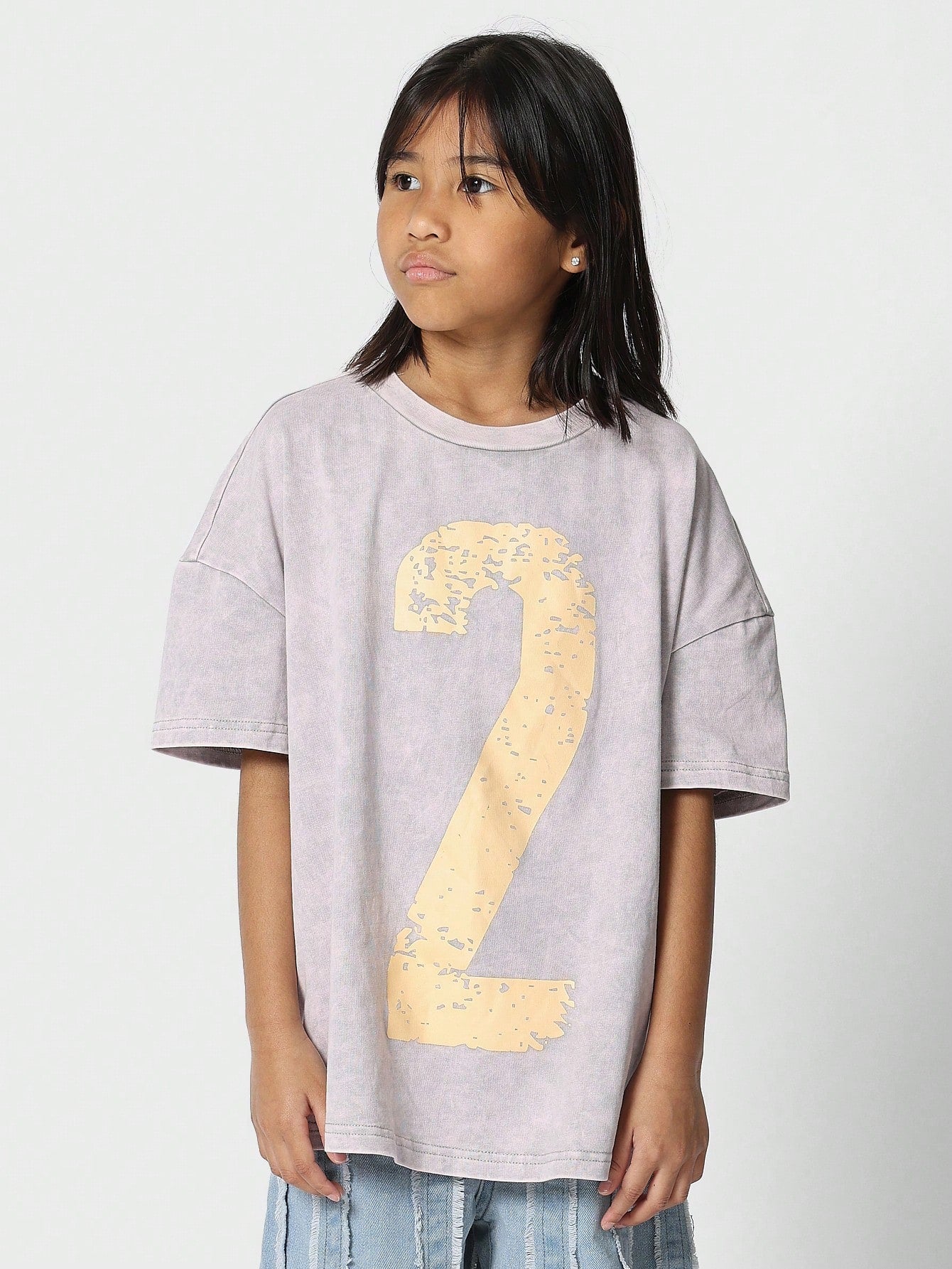 Tween Boys Oversized Fit Washed Tee With Number Print