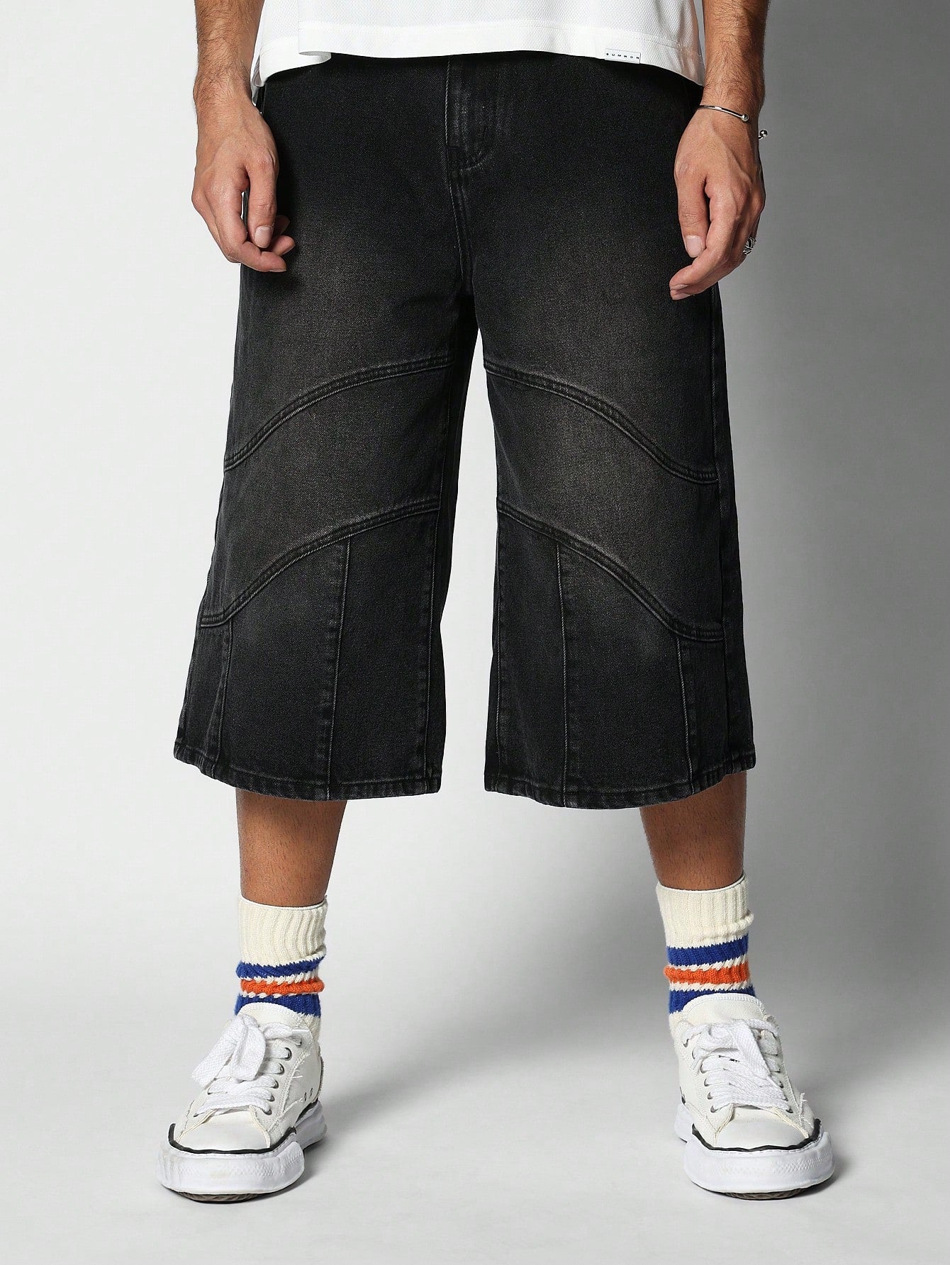 Denim Jorts With Exposed Seam Detail