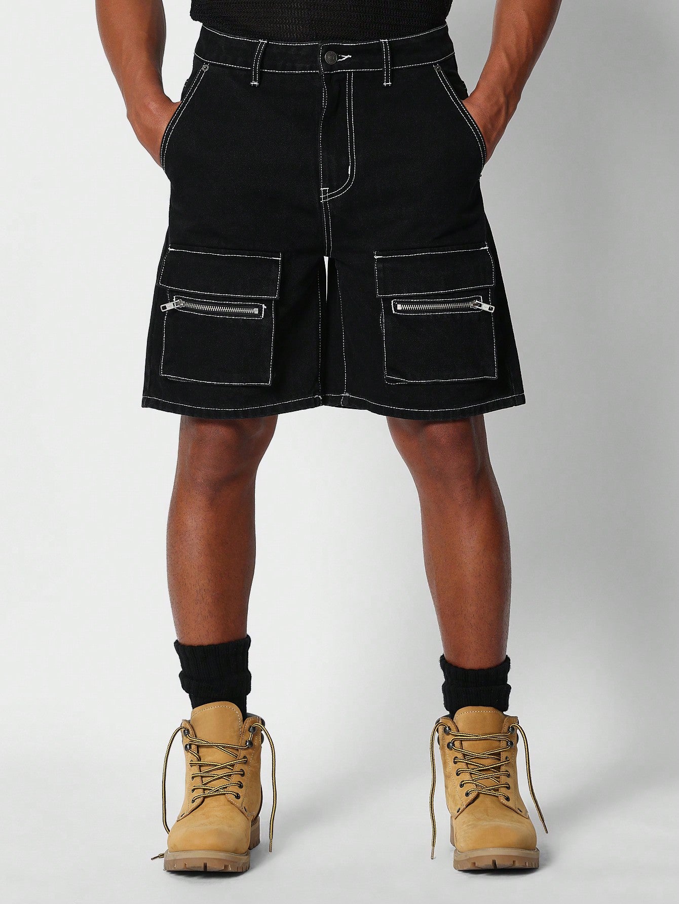 Denim Short With Contrast Stitching