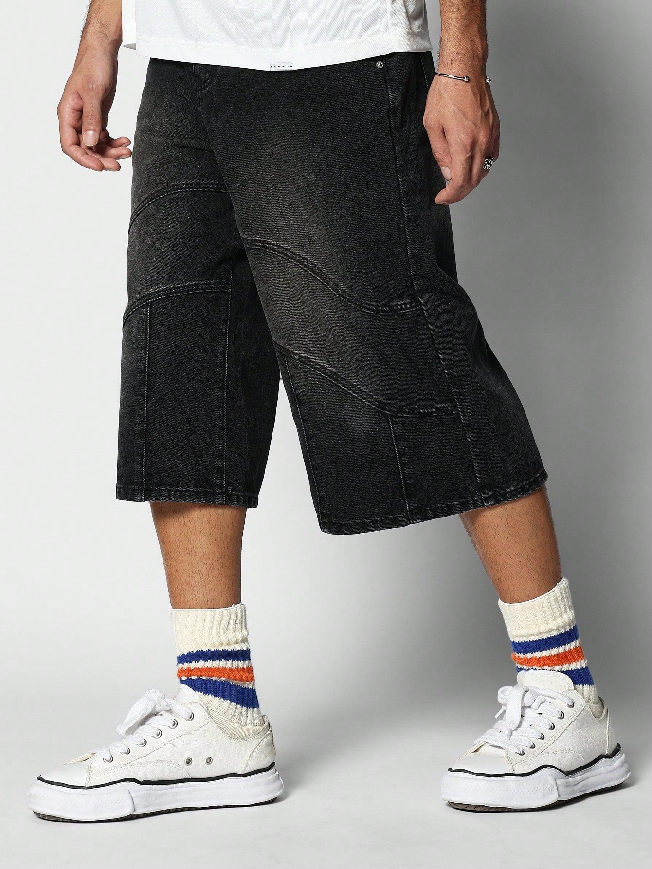 Denim Jorts With Exposed Seam Detail