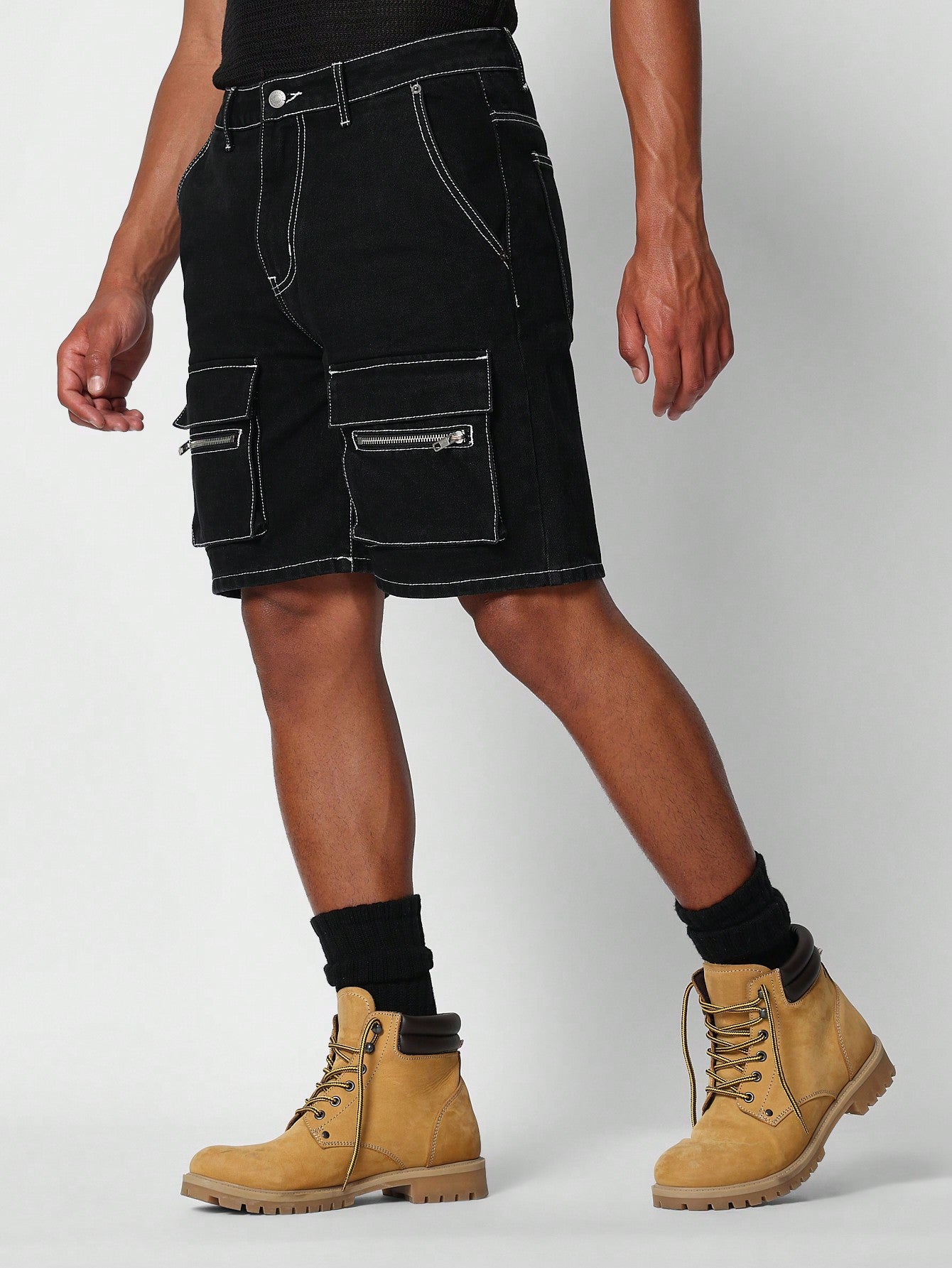 Denim Short With Contrast Stitching