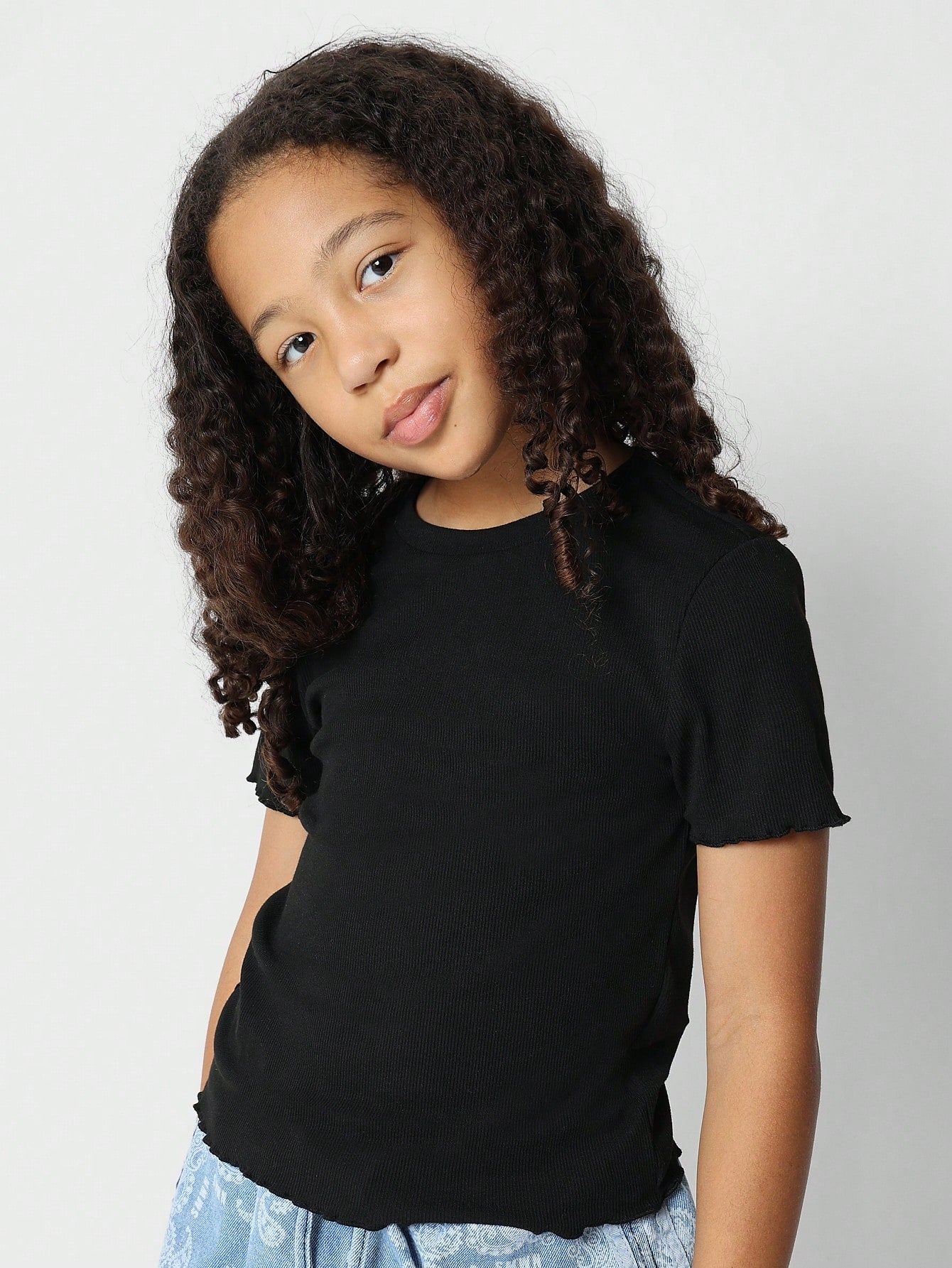 Tween Girls Frill Stitch Ribbed Tee