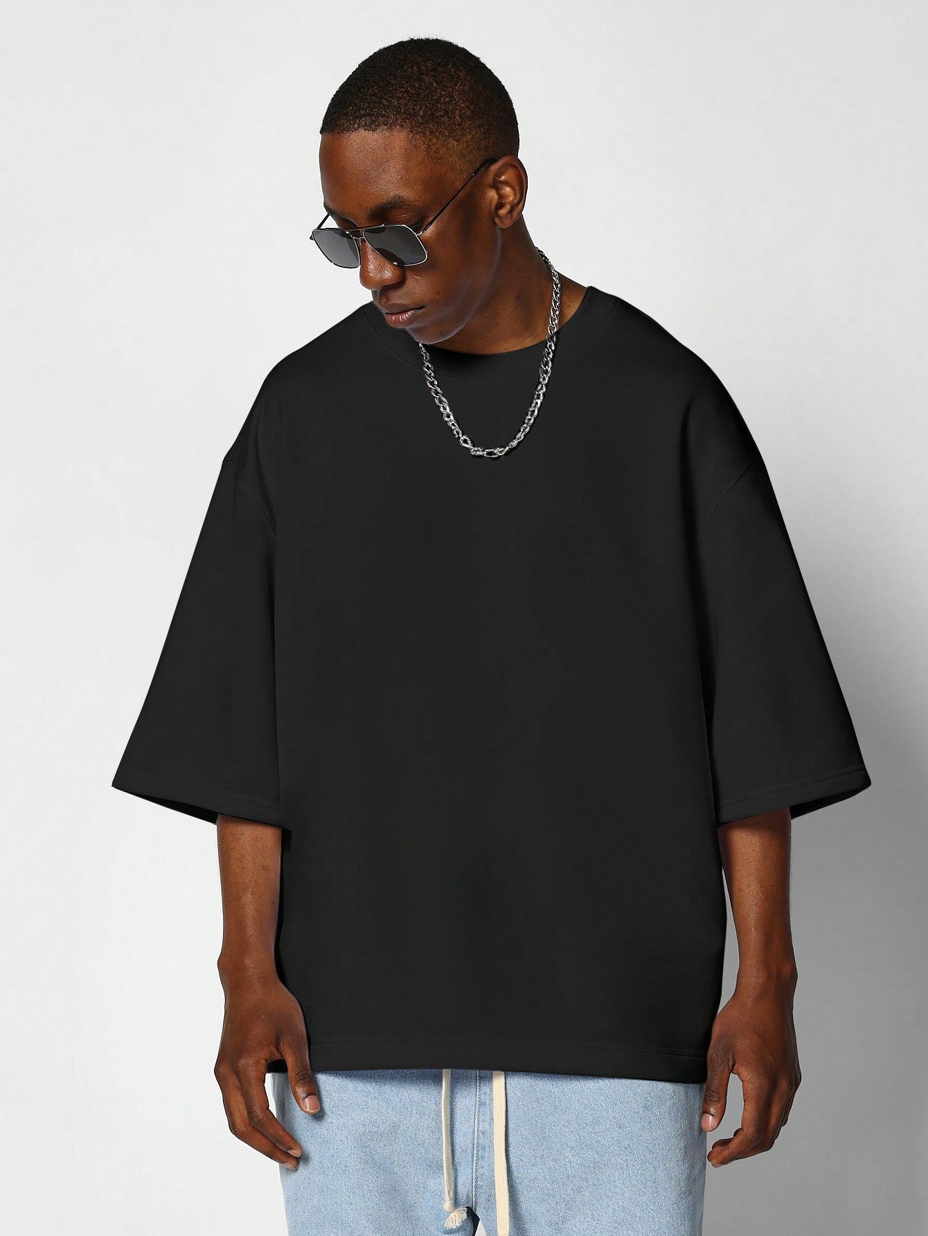 Oversized Elbow Sleeve Heavyweight Essential Tee With Side Vent Hem