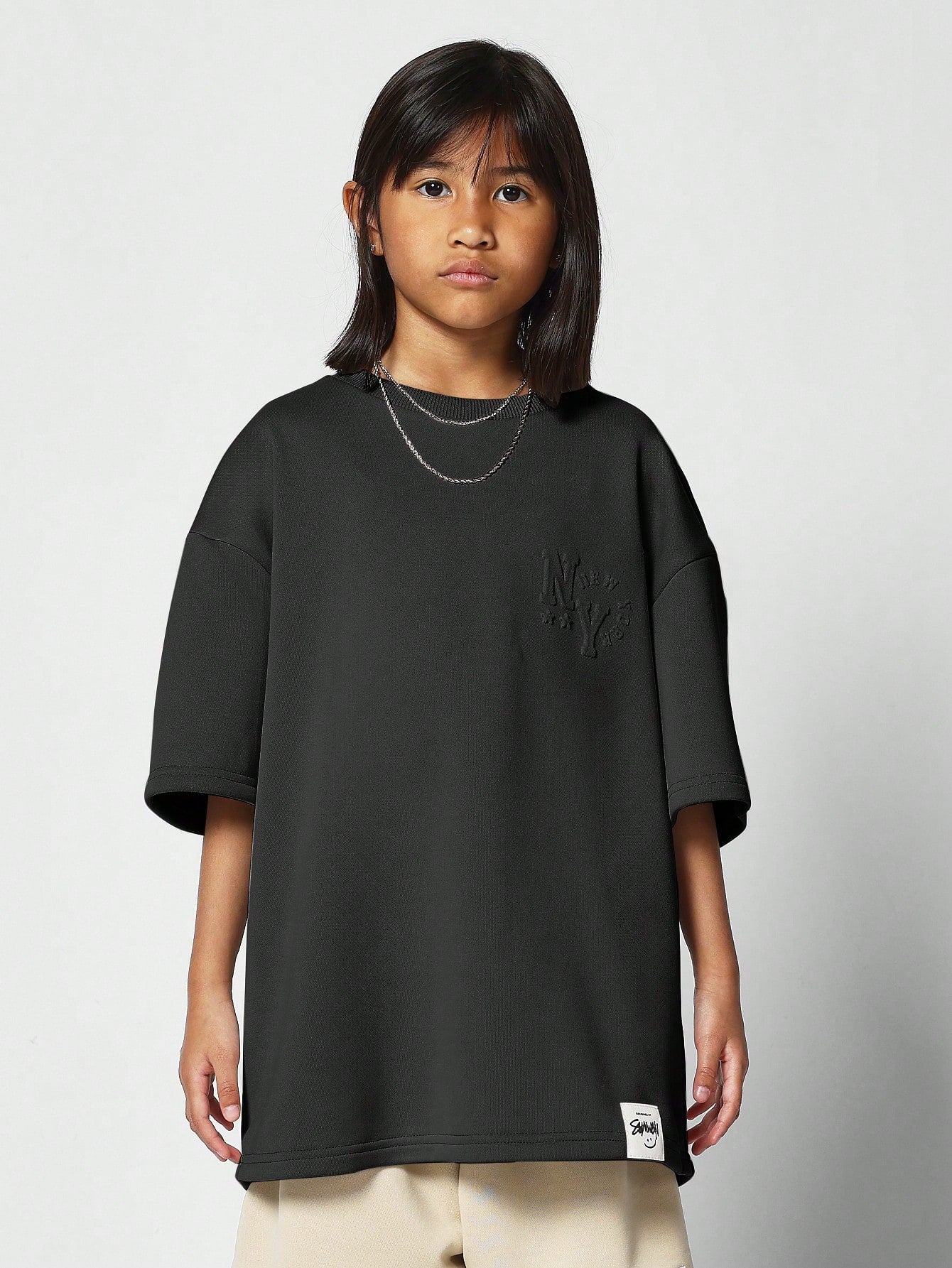 Tween Girl Oversized Fit Tee With Embossing