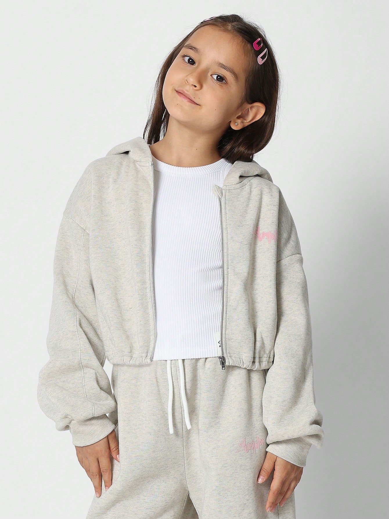 Tween Girls Crop Zip Through Hoodie And Jogger 2 Piece Set