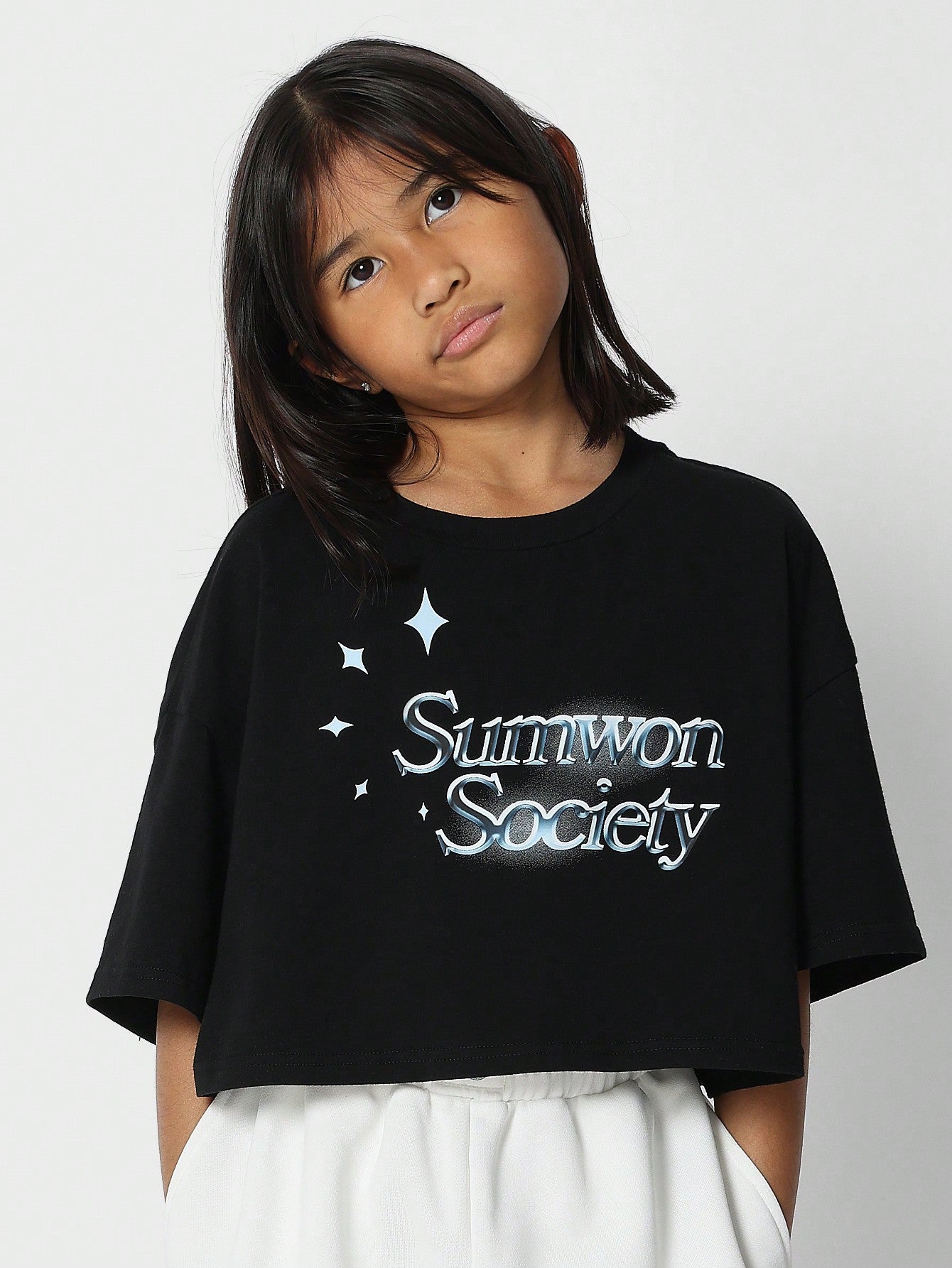 Tween Girls Crop Fit Tee With Front Print