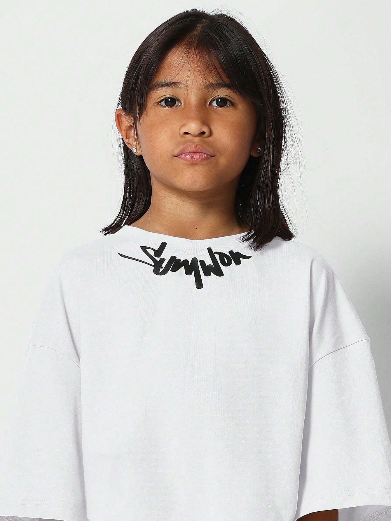 Tween Girls Oversized Fit Tee With Collar Print