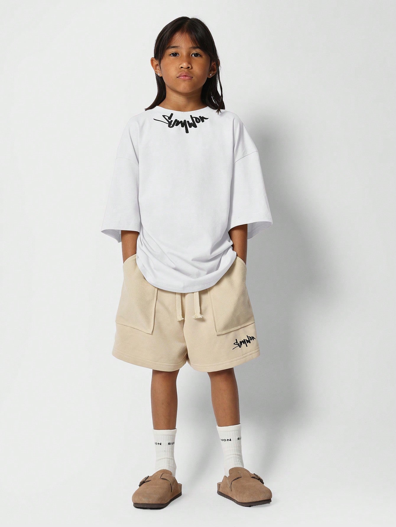 Tween Girls Oversized Fit Tee With Collar Print