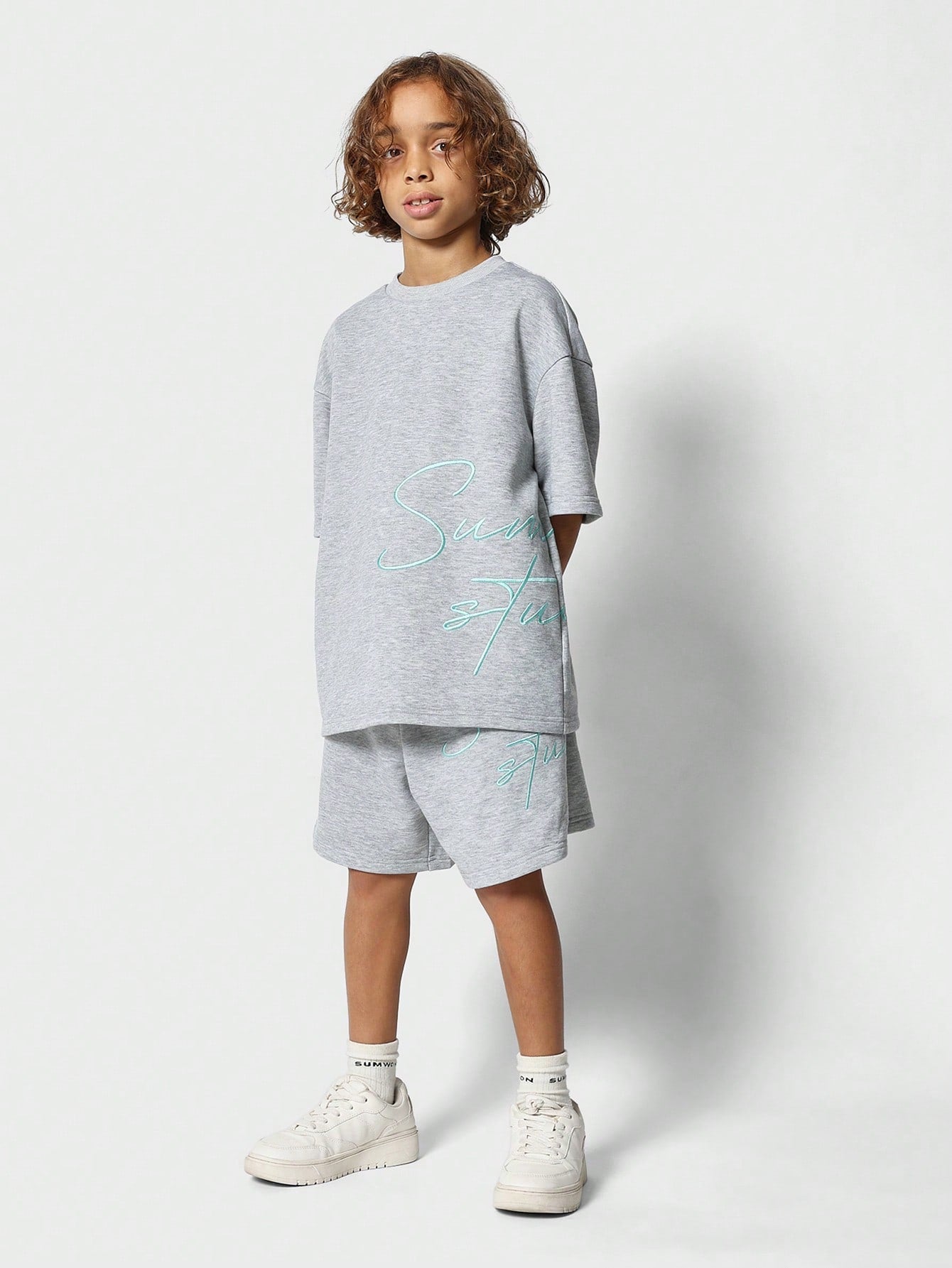 Tween Boys Everyday Play Oversized Short Sleeve Tee And Short With Embroidery 2 Piece Set