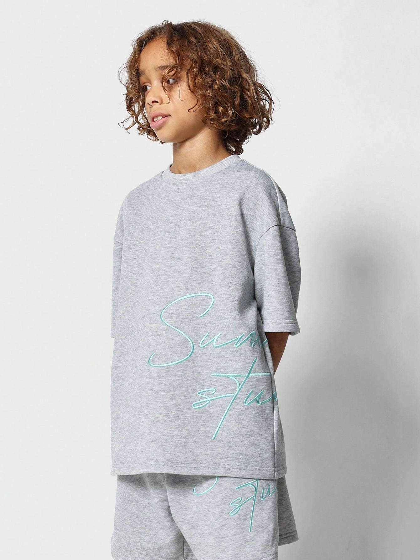 Tween Boys Everyday Play Oversized Short Sleeve Tee And Short With Embroidery 2 Piece Set