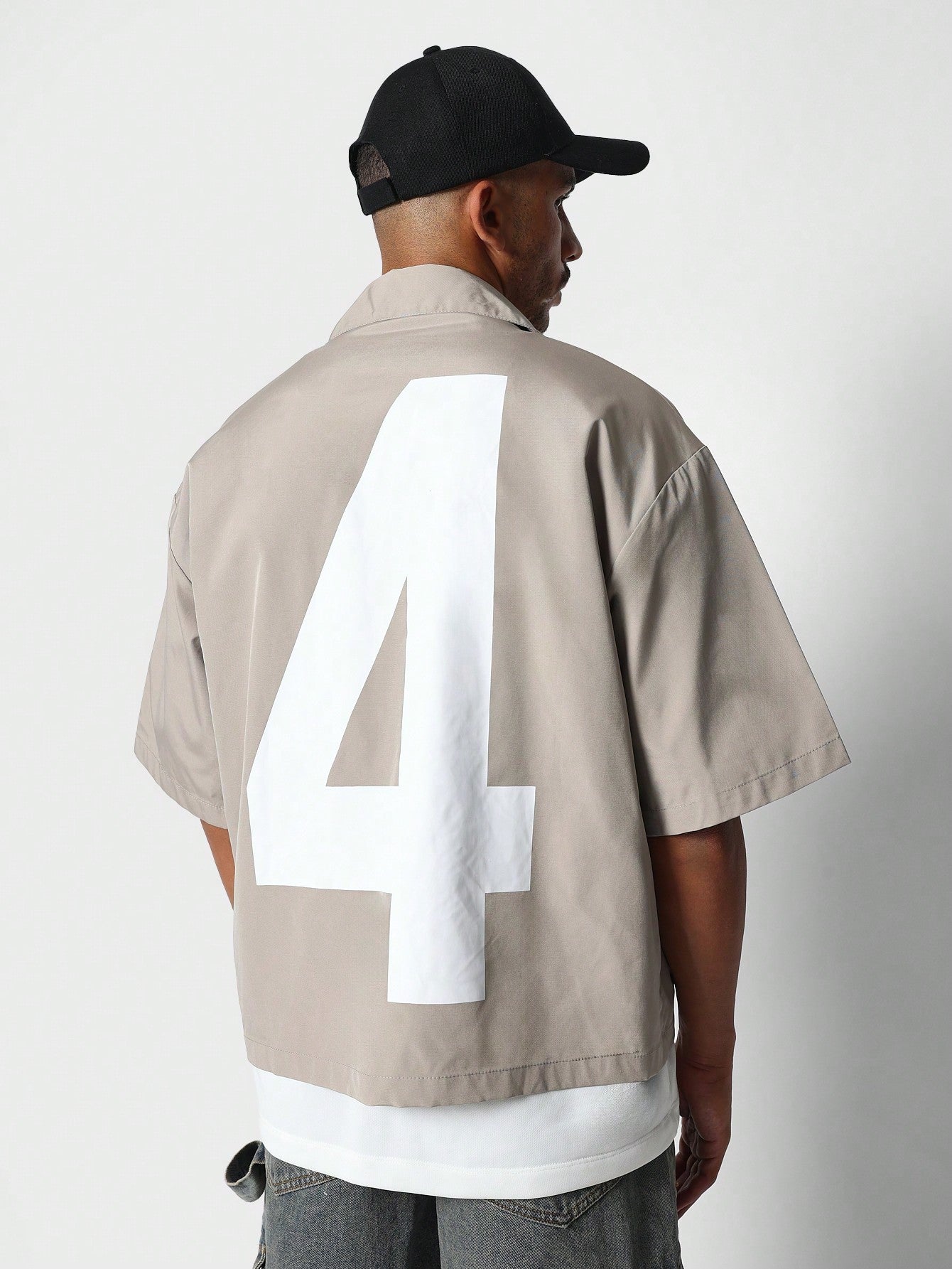 Boxy Fit Nylon Shirt With Back Number Graphic Print