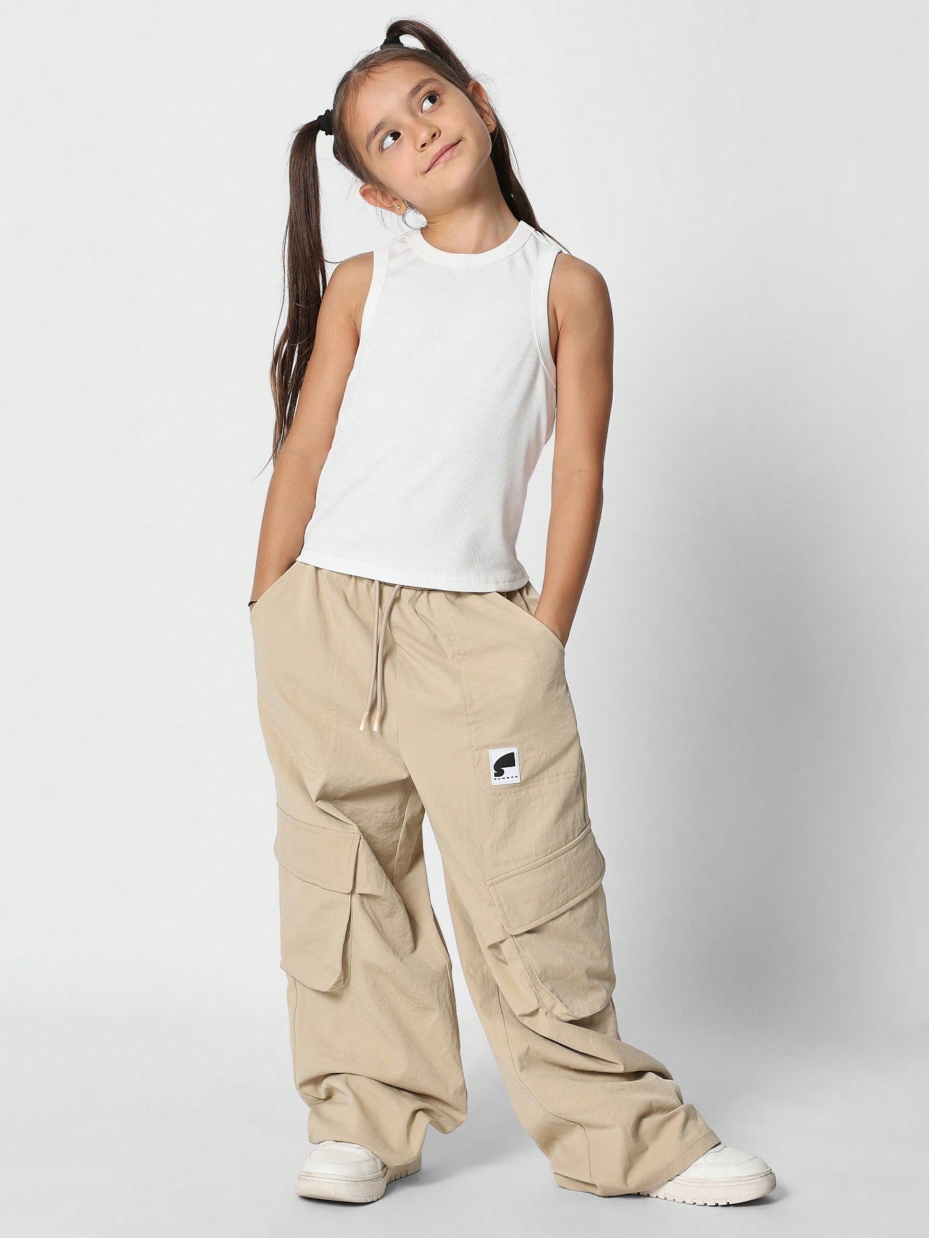 Tween Girls Ribbed Tank With Cargo Pant 2 Piece Set