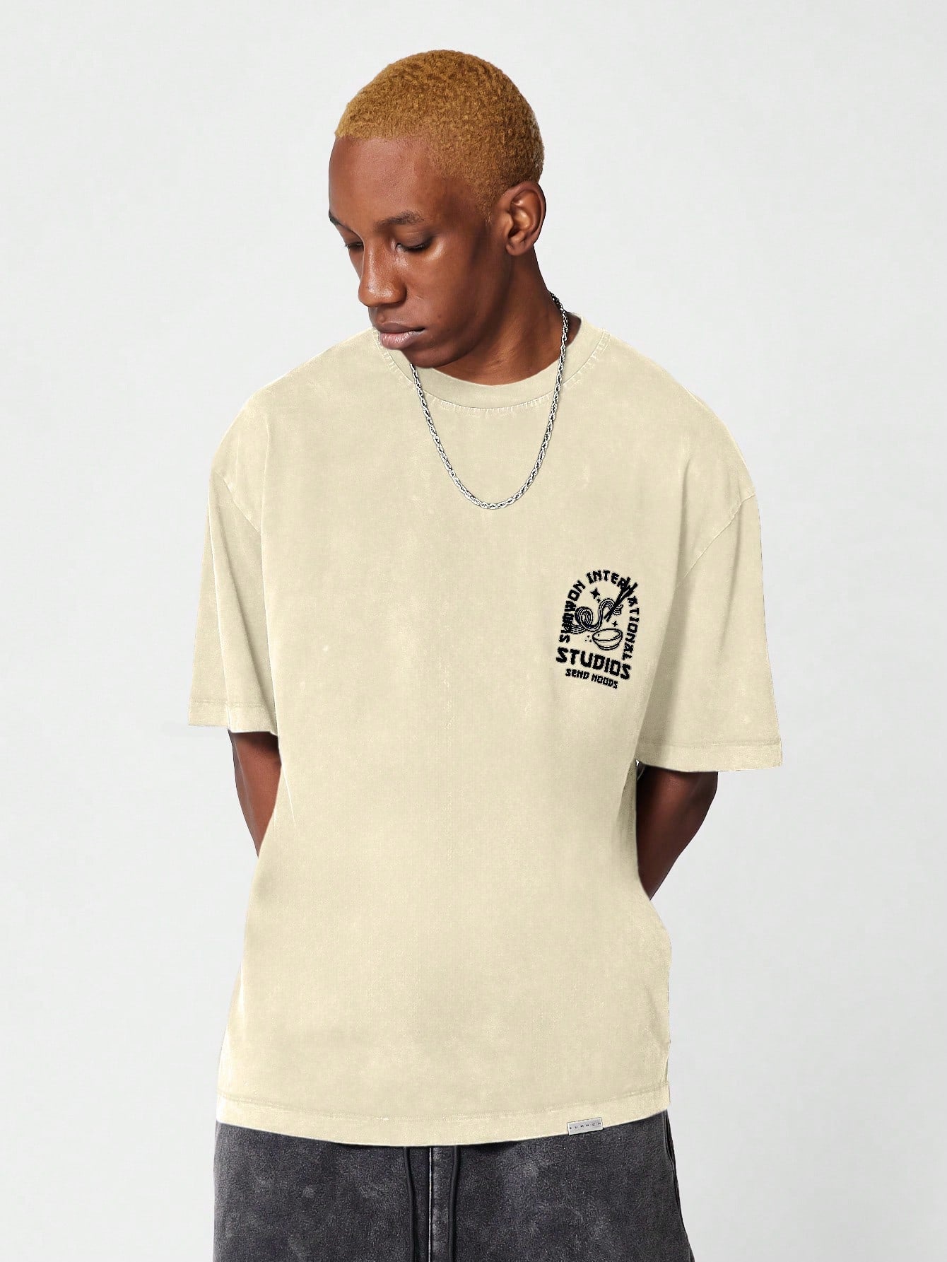 Oversized Fit Washed Tee With Front Embroidery