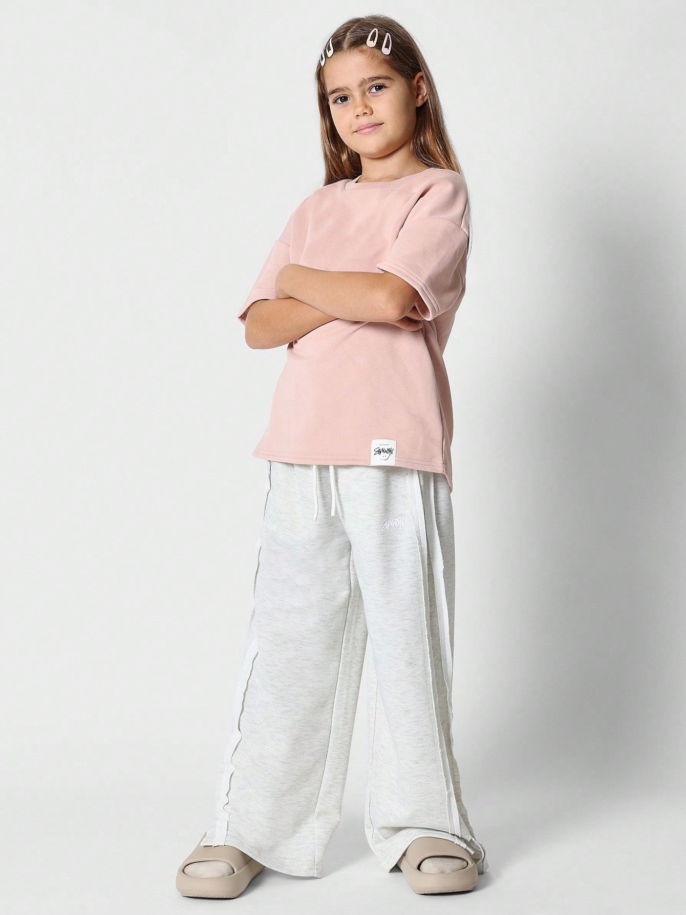 Tween Girls Wide Leg Jogger With Seam Detail