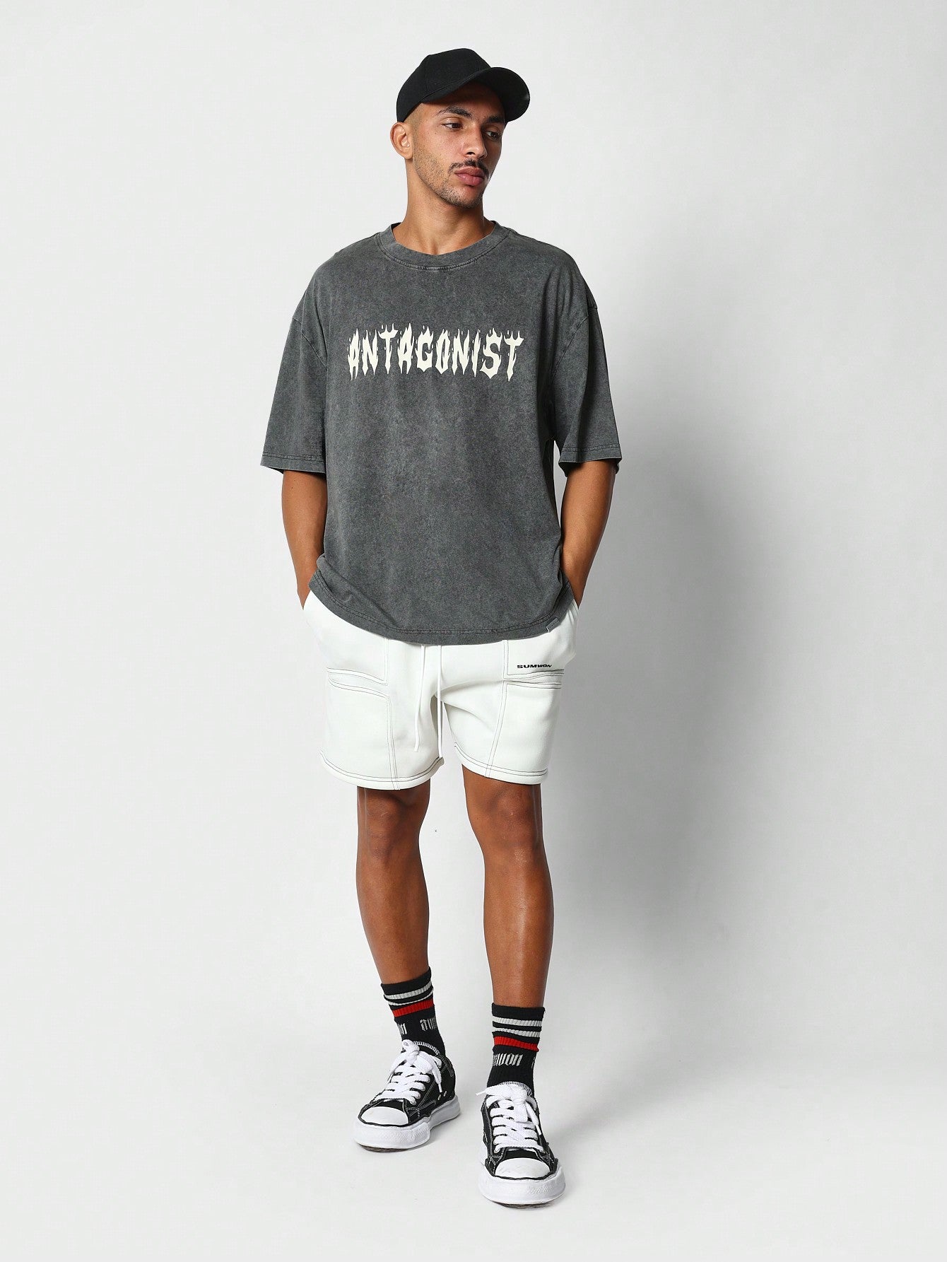 Oversized Fit Washed Tee With Letter Graphic Print